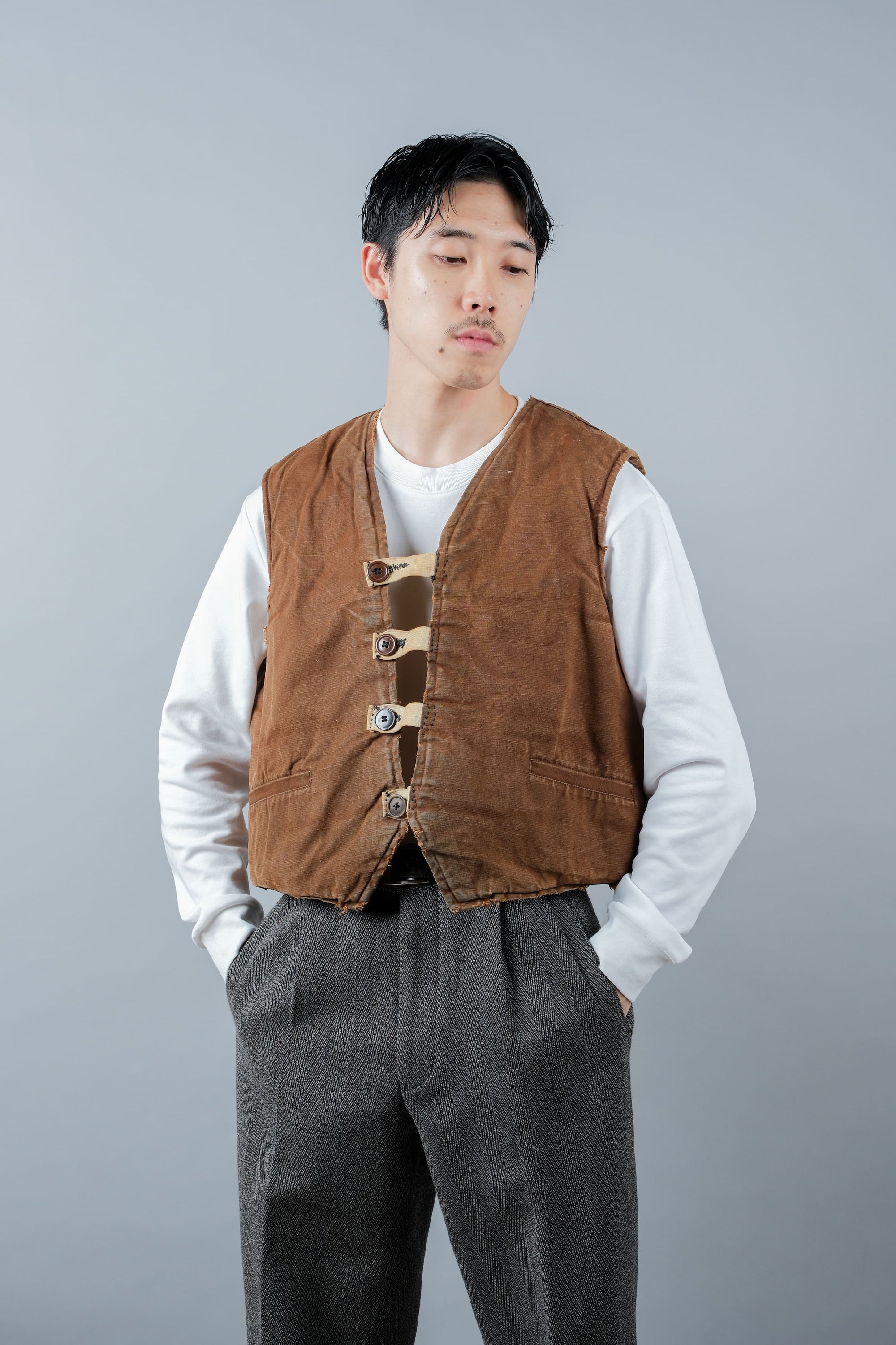 ［~40's］WWⅡ French Resistance Cotton Canvas Fur Lined Winter Vest