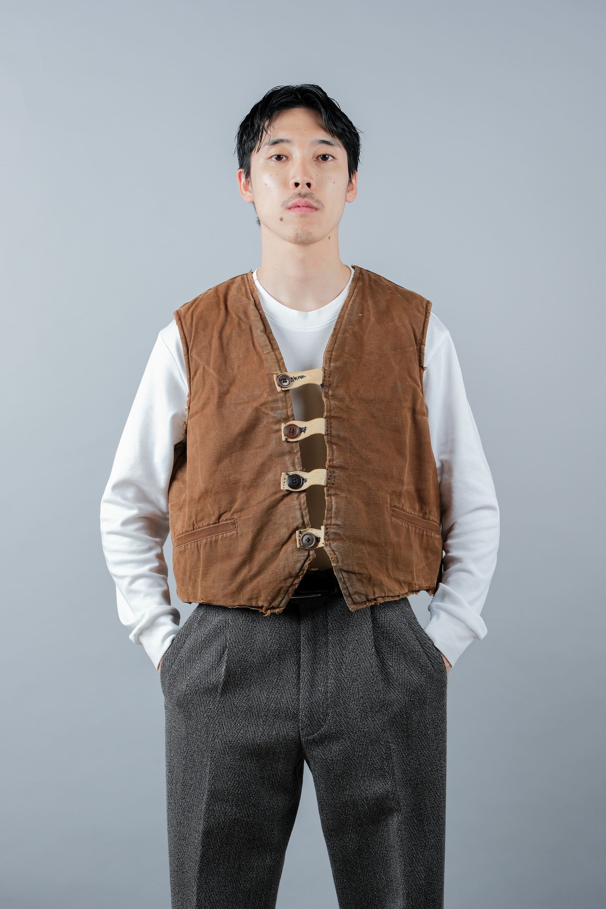［~40's］WWⅡ French Resistance Cotton Canvas Fur Lined Winter Vest