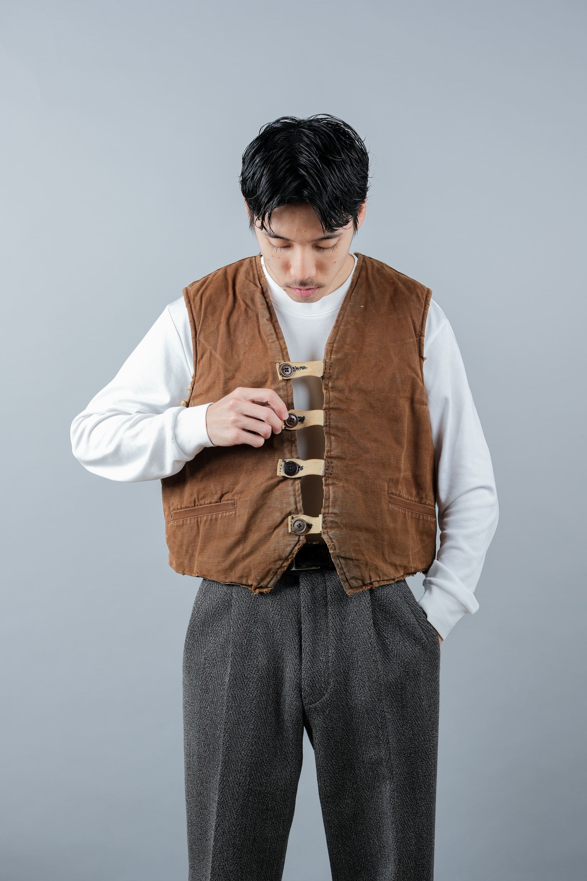 ［~40's］WWⅡ French Resistance Cotton Canvas Fur Lined Winter Vest