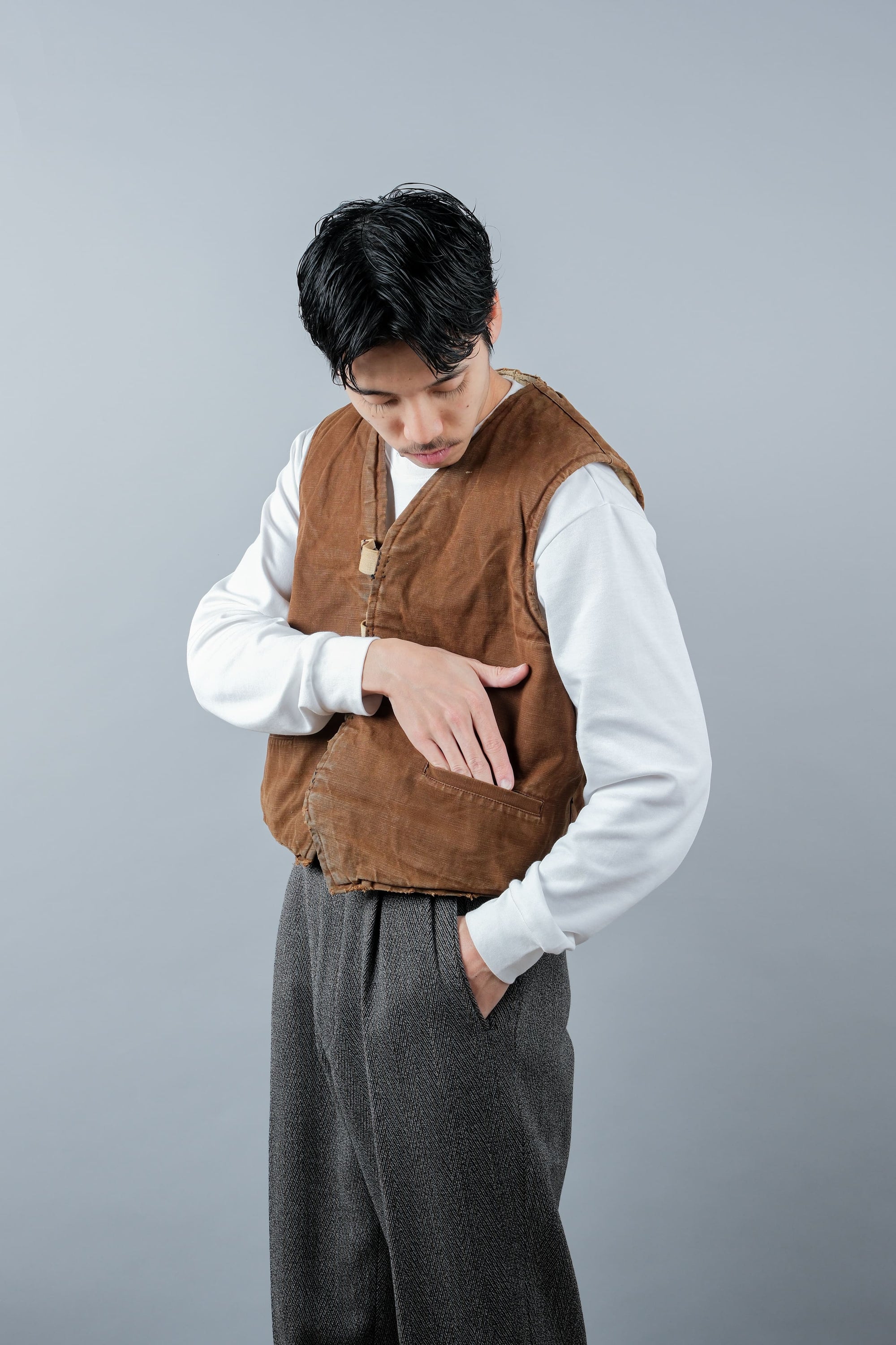 ［~40's］WWⅡ French Resistance Cotton Canvas Fur Lined Winter Vest