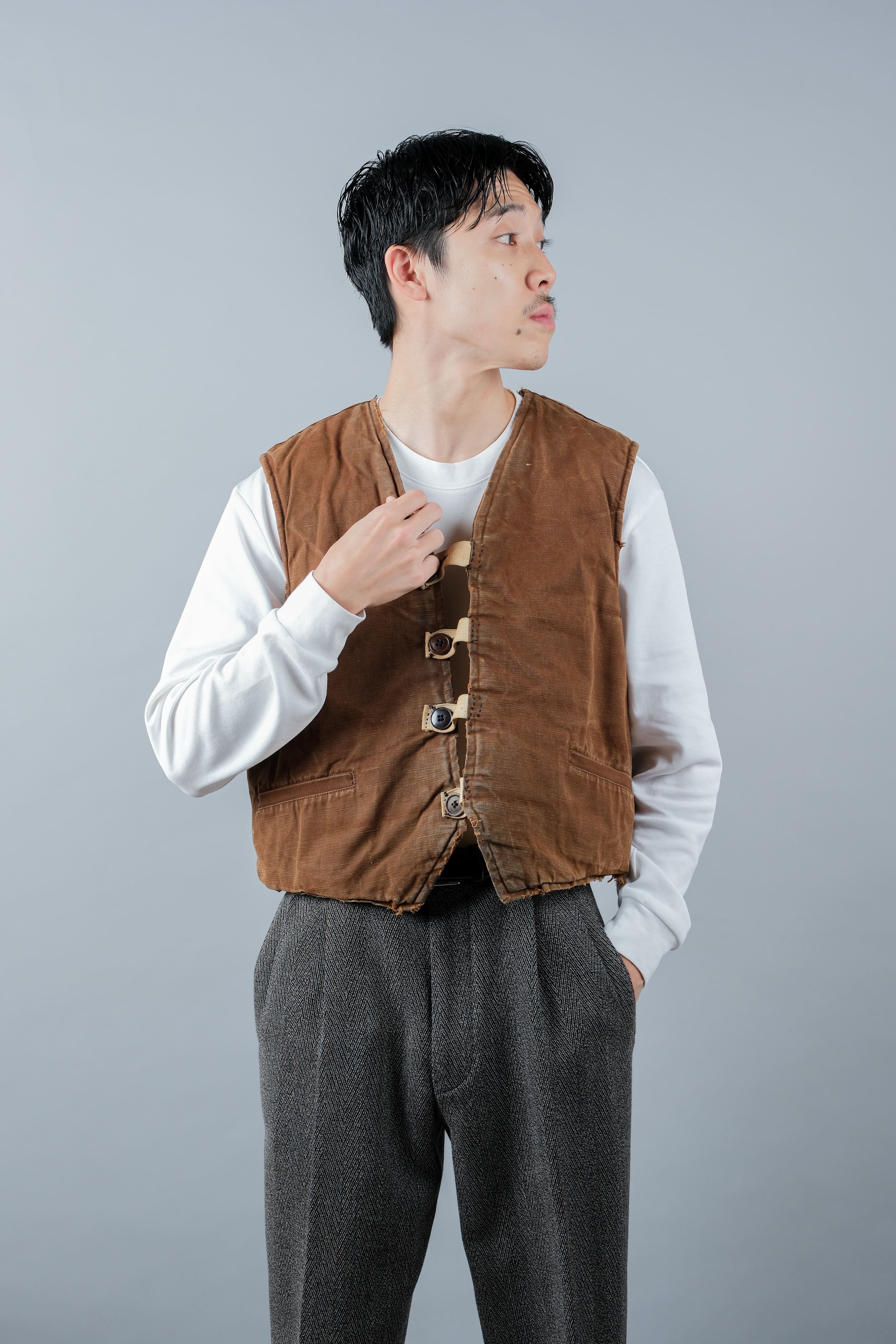 【~40's】WWⅡ French Resistance Cotton Canvas Fur Lined Winter Vest