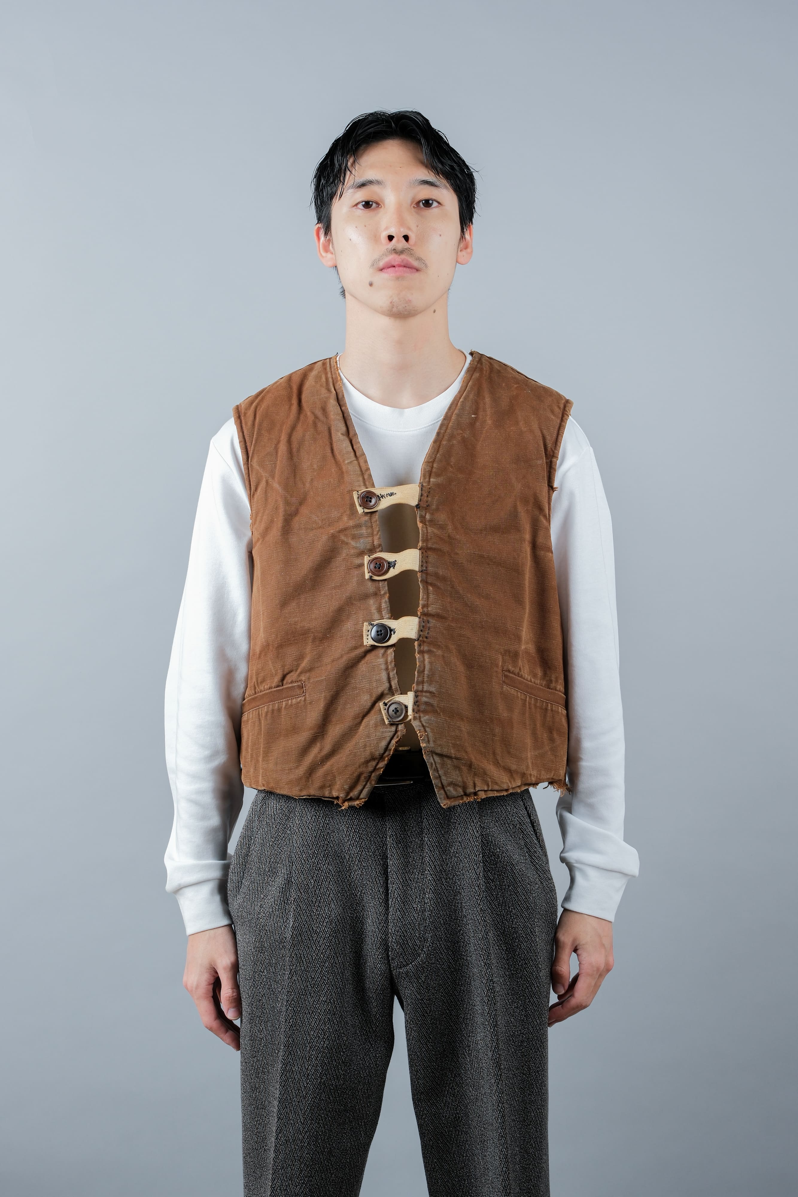 [~ 40's] WWⅡ French Resistance Cotton Cotton Canvas FUR LINED WINTER VEST