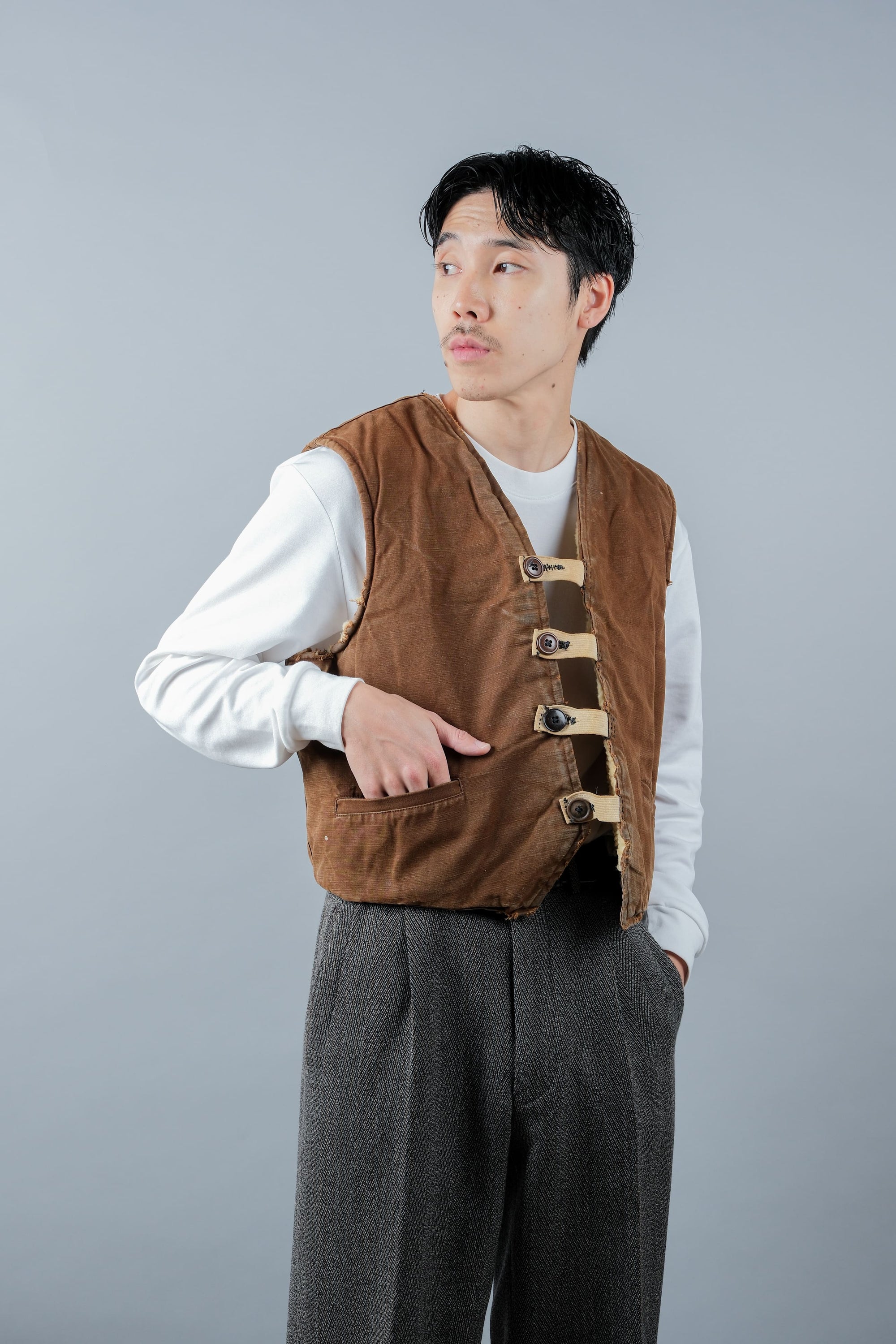 ［~40's］WWⅡ French Resistance Cotton Canvas Fur Lined Winter Vest