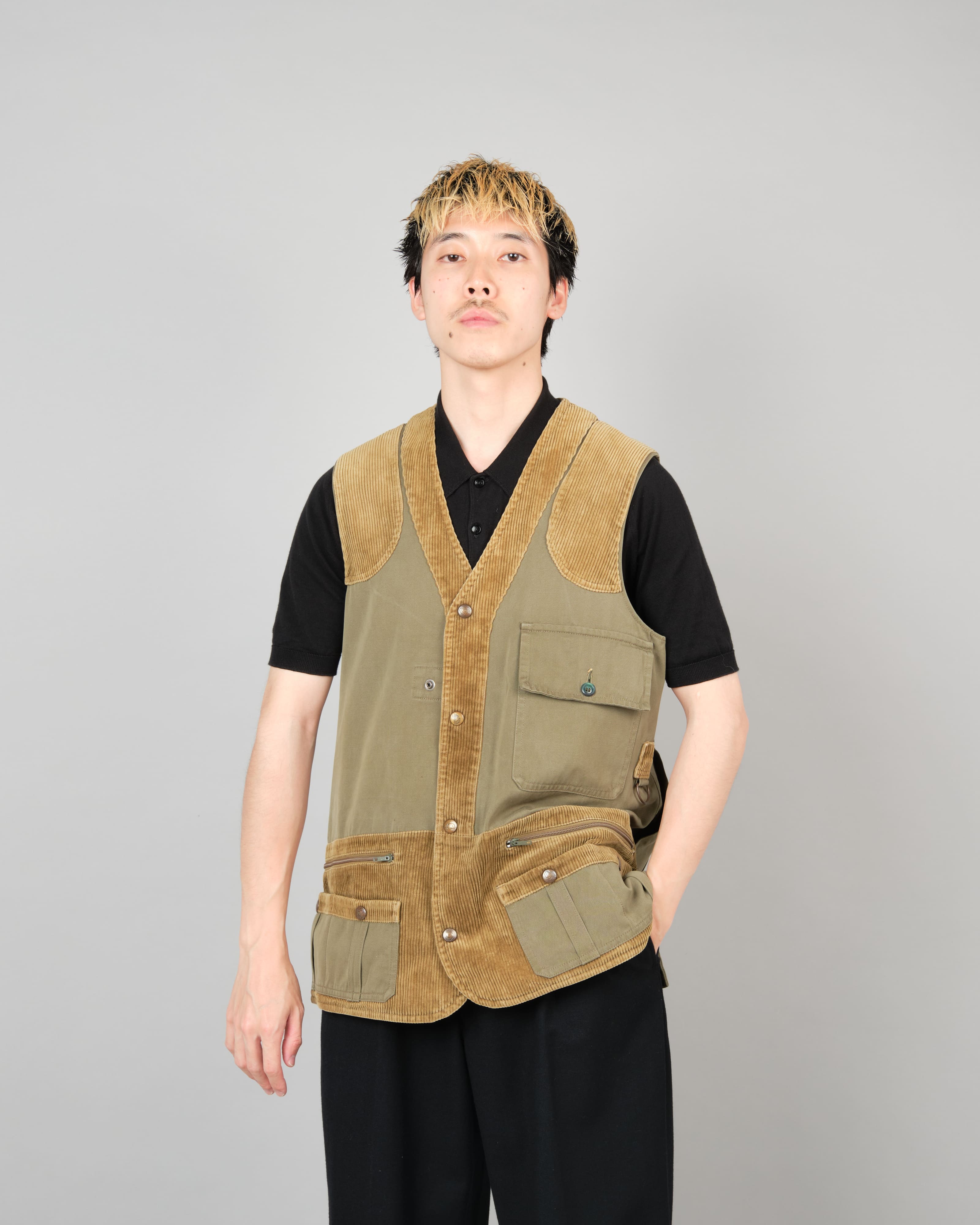 80's】French Vintage Switching Cotton Corduroy Hunting Vest Size.44 