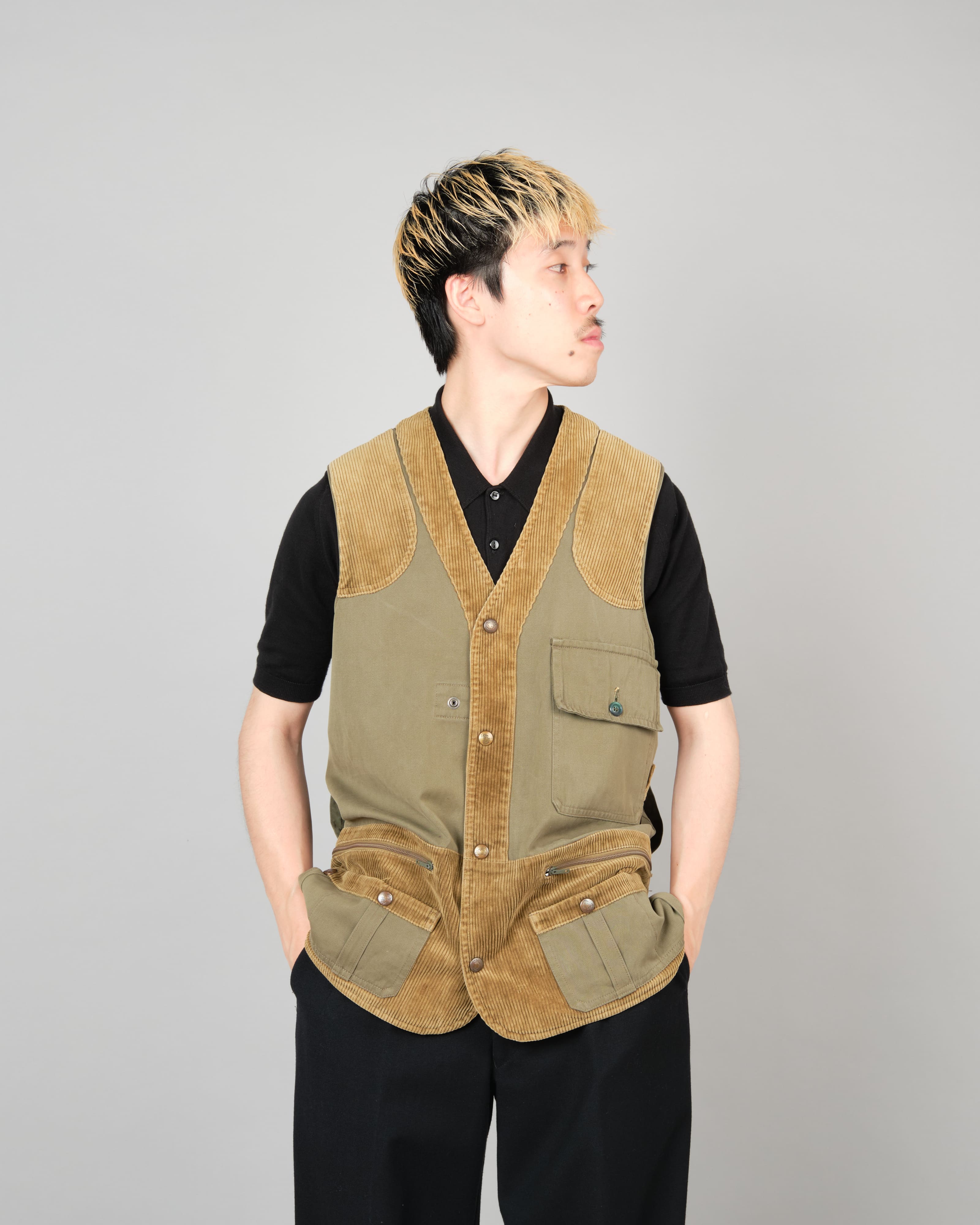 80's】French Vintage Switching Cotton Corduroy Hunting Vest Size.44 