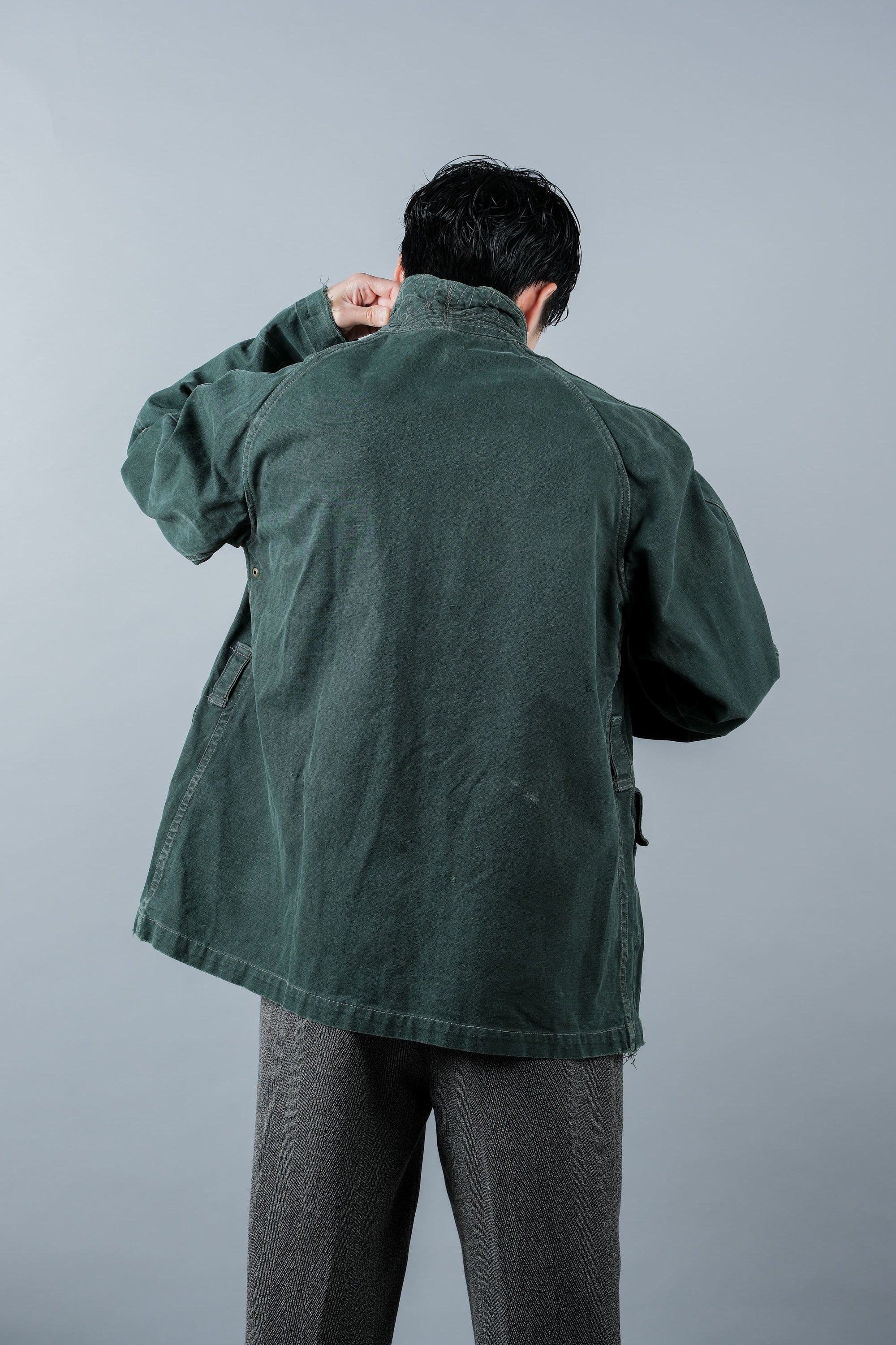 ［~40's］WWII French CJF Green Cotton Linen Double Breasted Jacket "Modified"