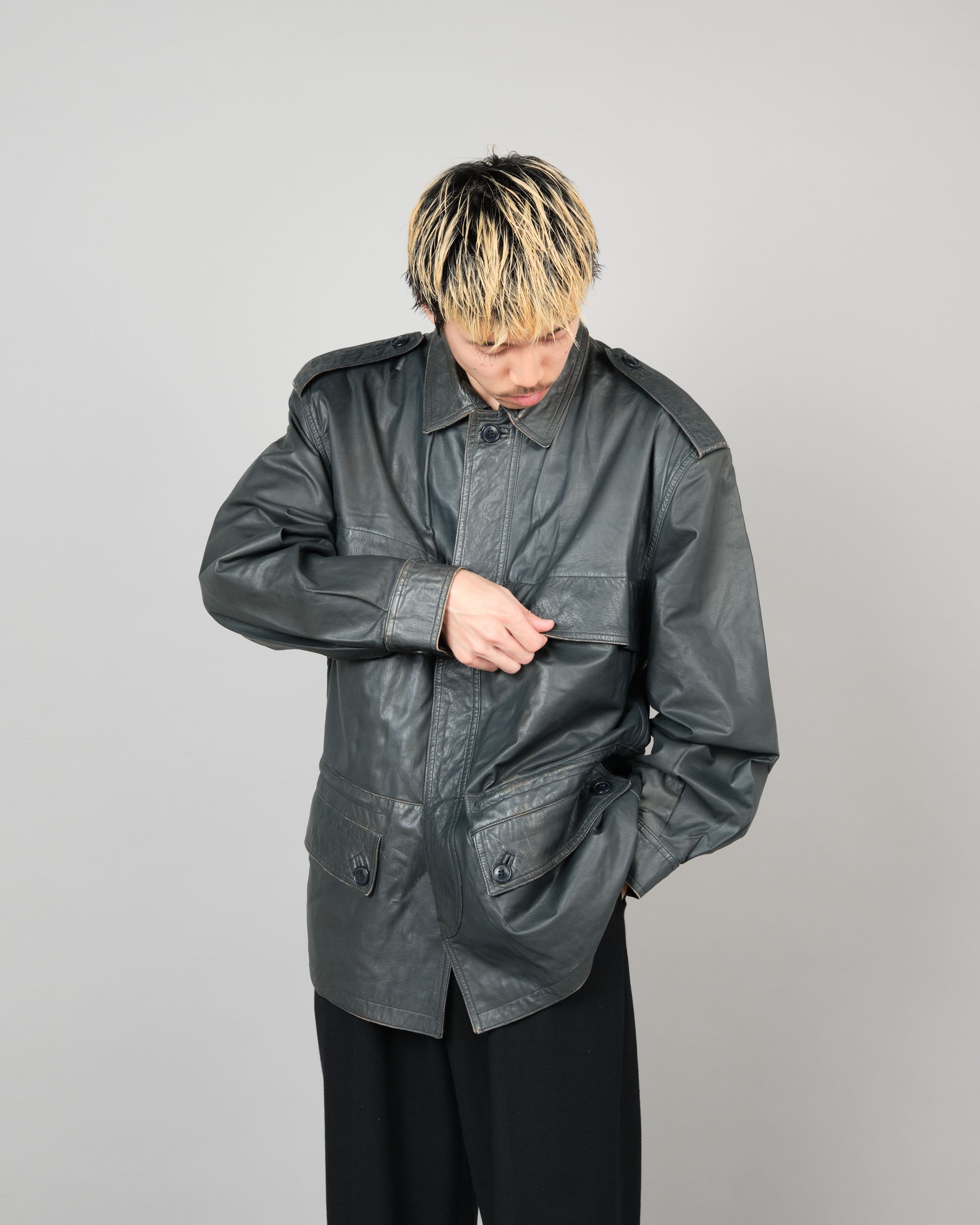［~70’s］Old GUCCI Military Style 4 Pockets Leather Jacket Size.50