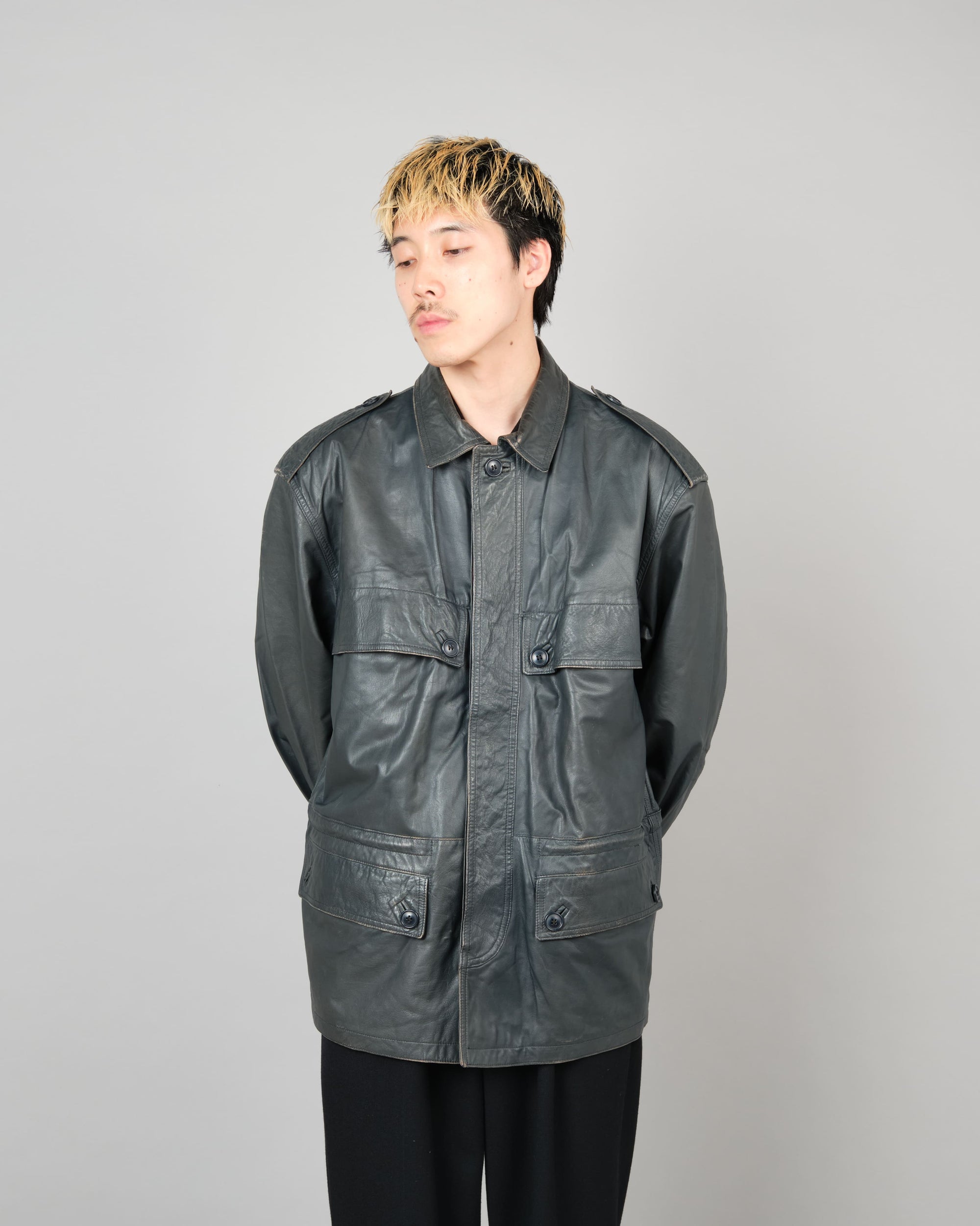 ［~70’s］Old GUCCI Military Style 4 Pockets Leather Jacket Size.50
