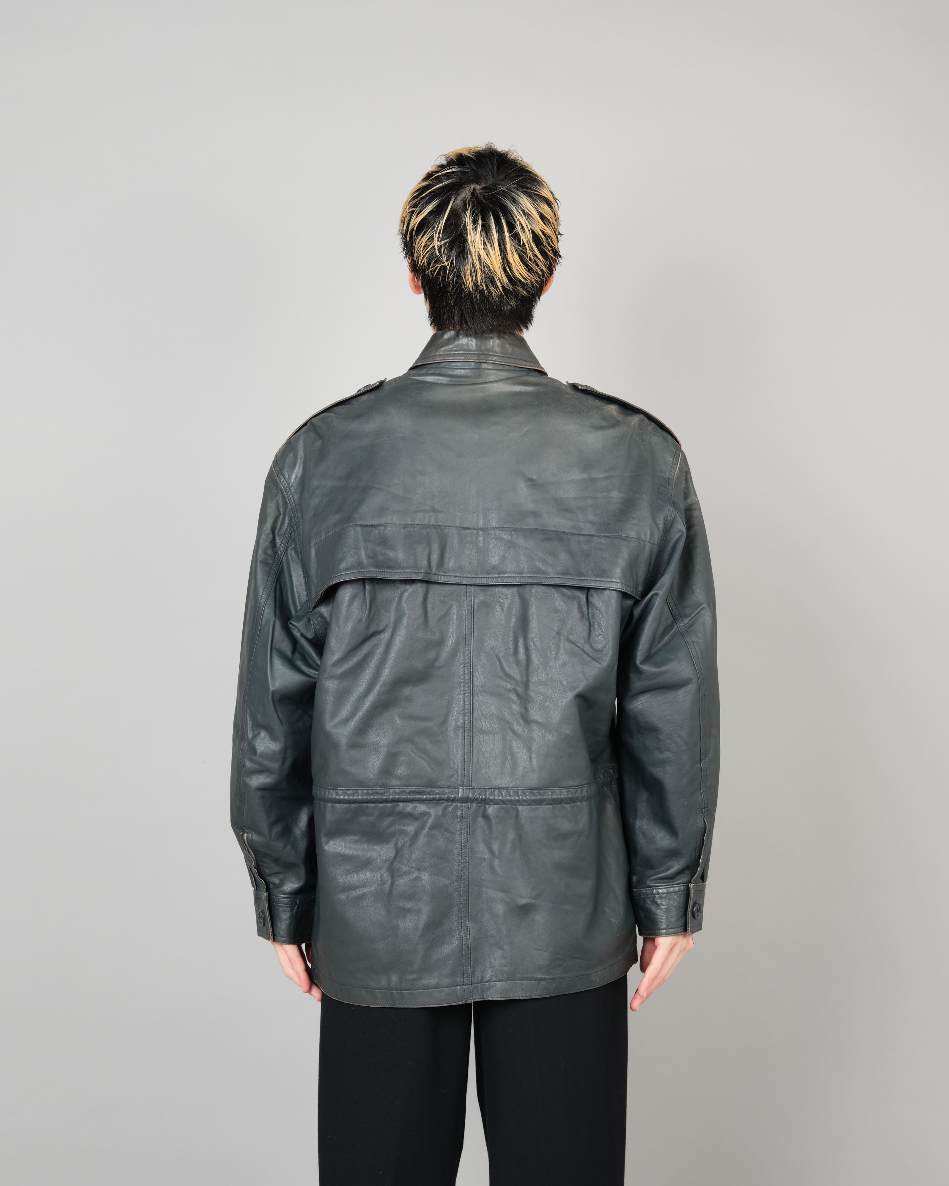 [~70's] Old GUCCI Military Style 4 Pockets Leather Jacket Size.50