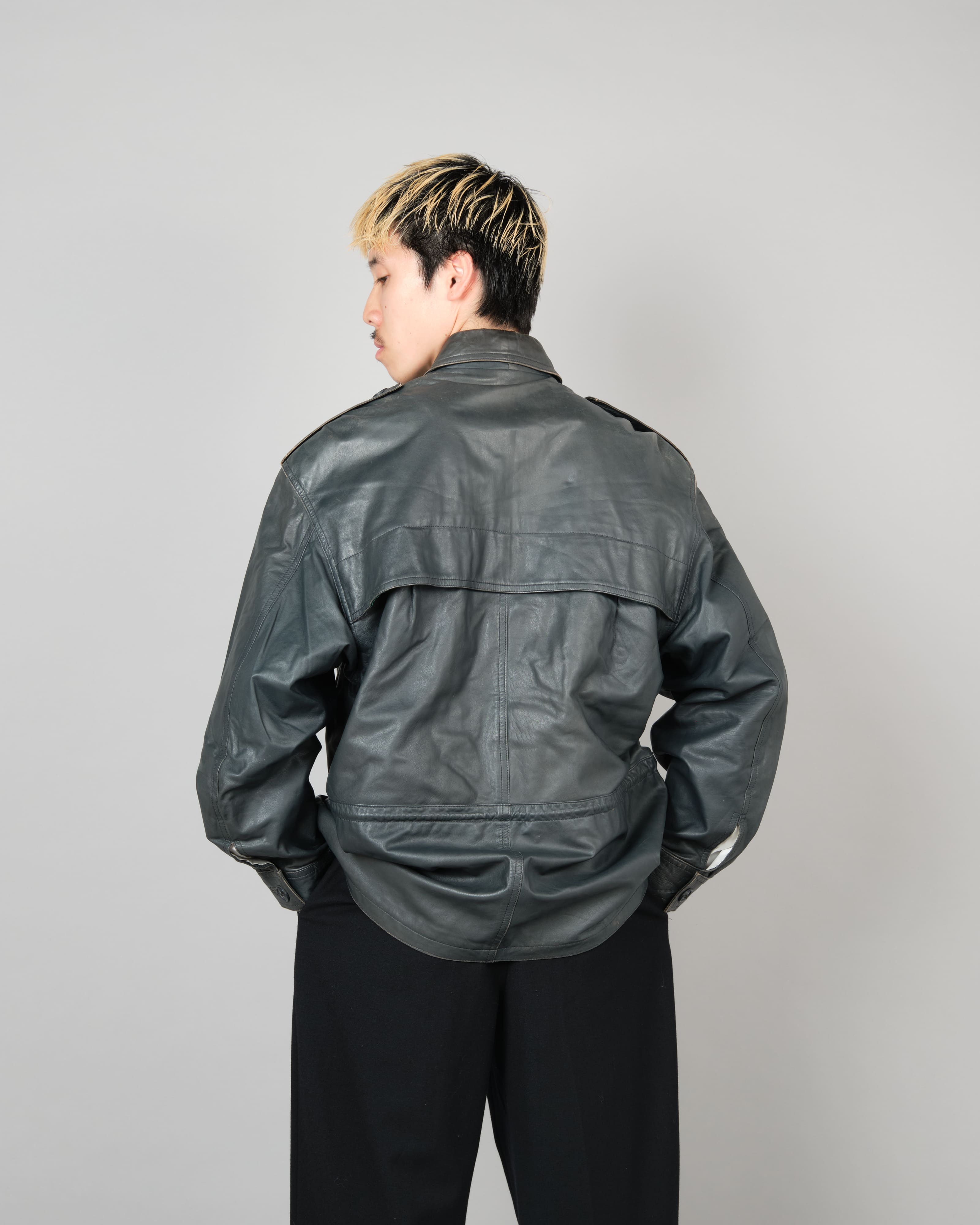 [~70's] Old GUCCI Military Style 4 Pockets Leather Jacket Size.50