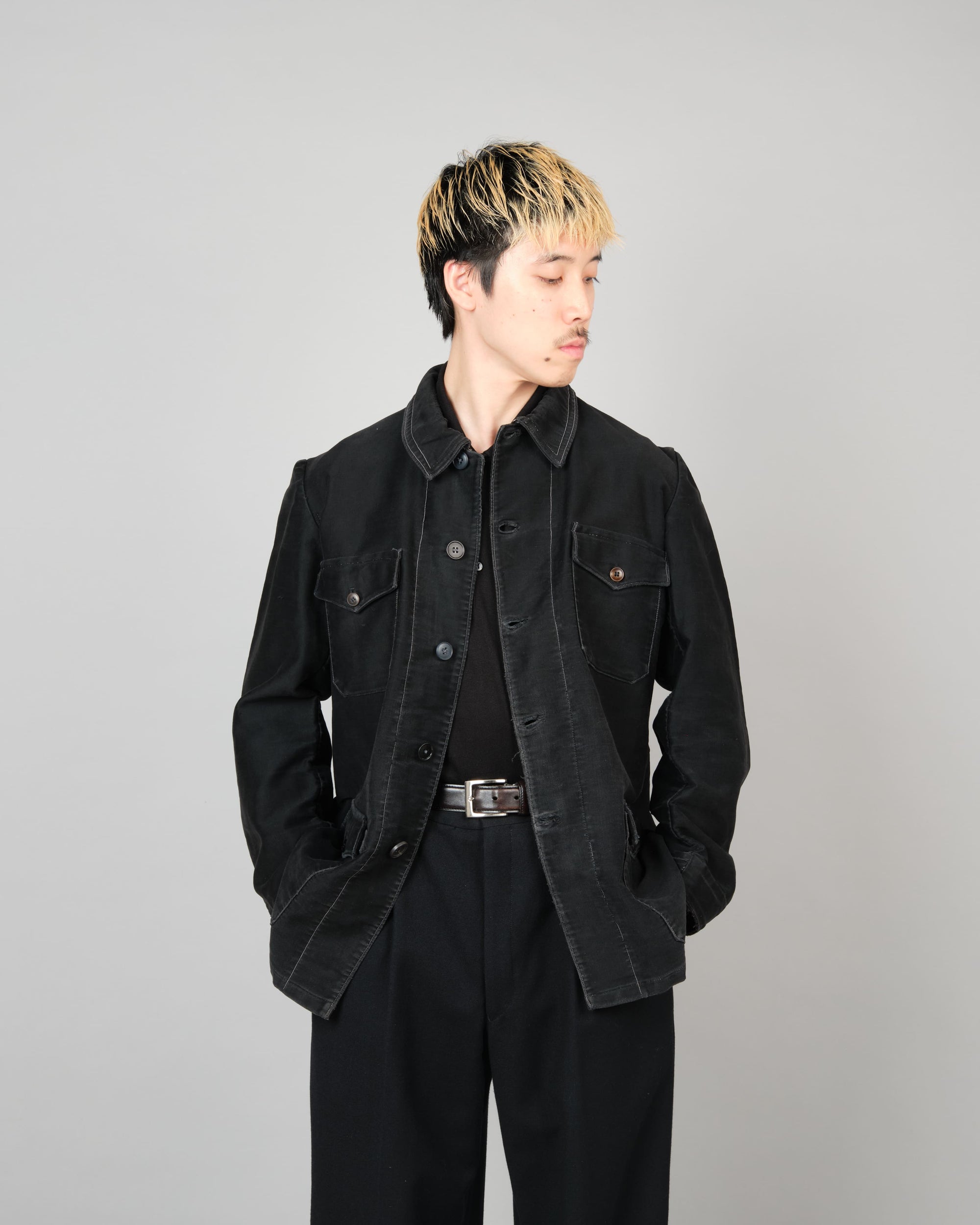 ［~30’s］French Vintage Black Moleskin Hunting Jacket "Homemade"