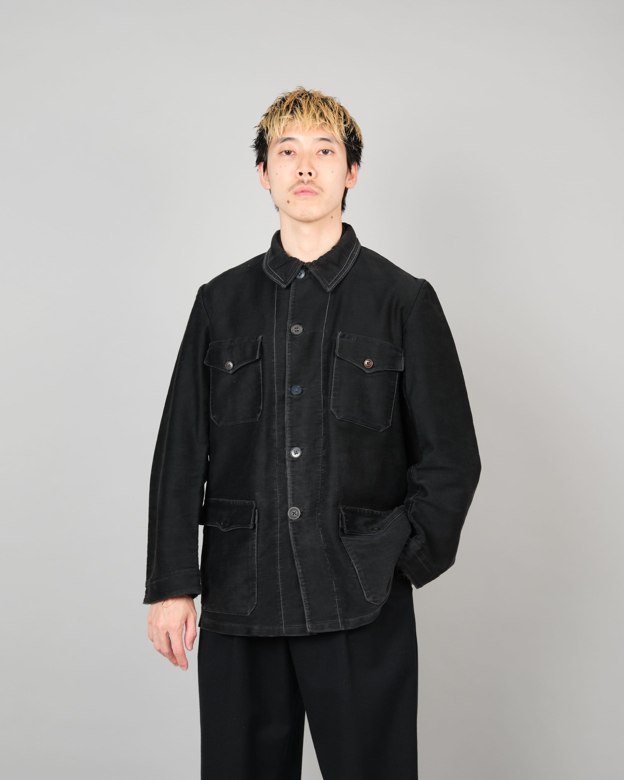 ［~30’s］French Vintage Black Moleskin Hunting Jacket "Homemade"