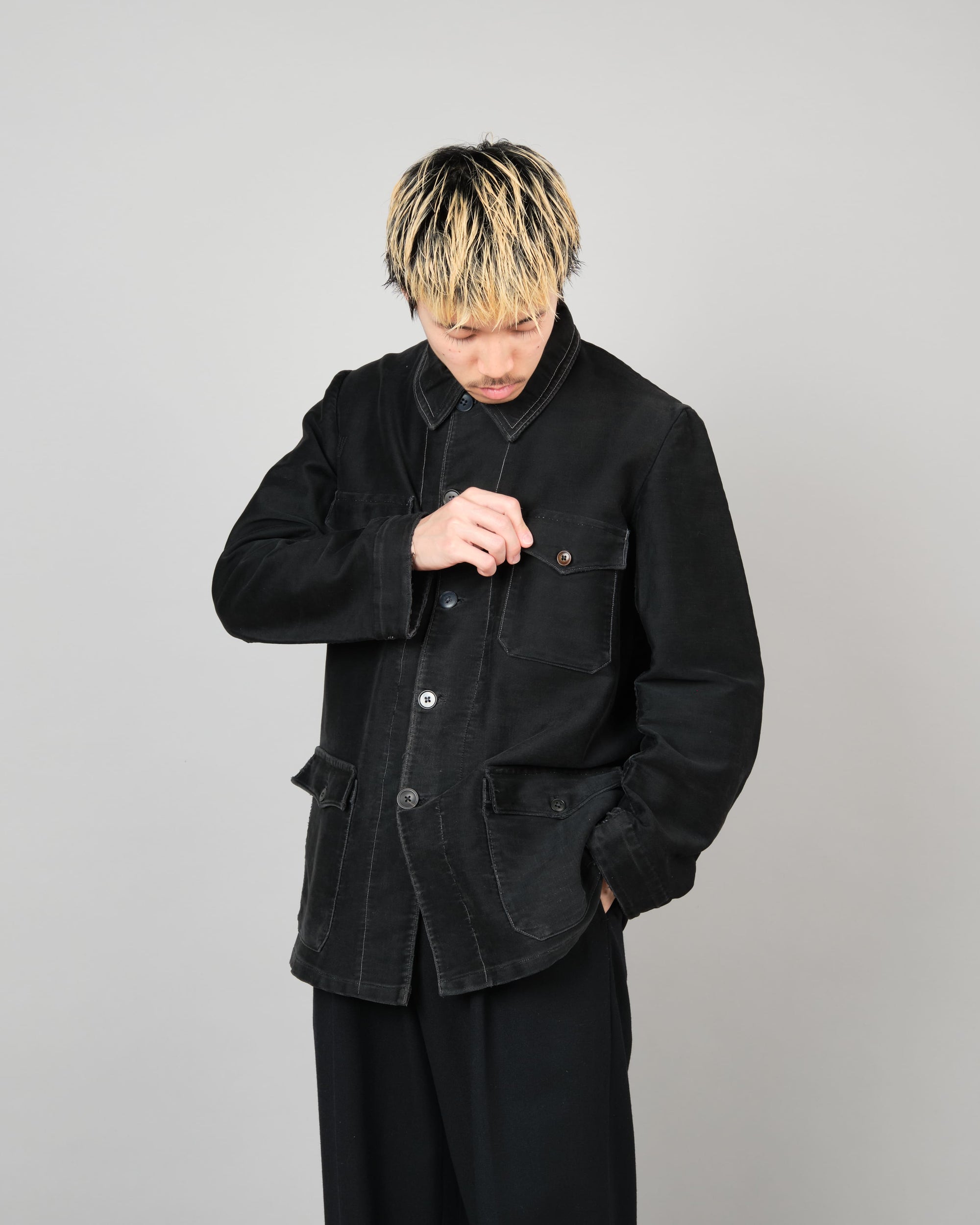 ［~30’s］French Vintage Black Moleskin Hunting Jacket "Homemade"