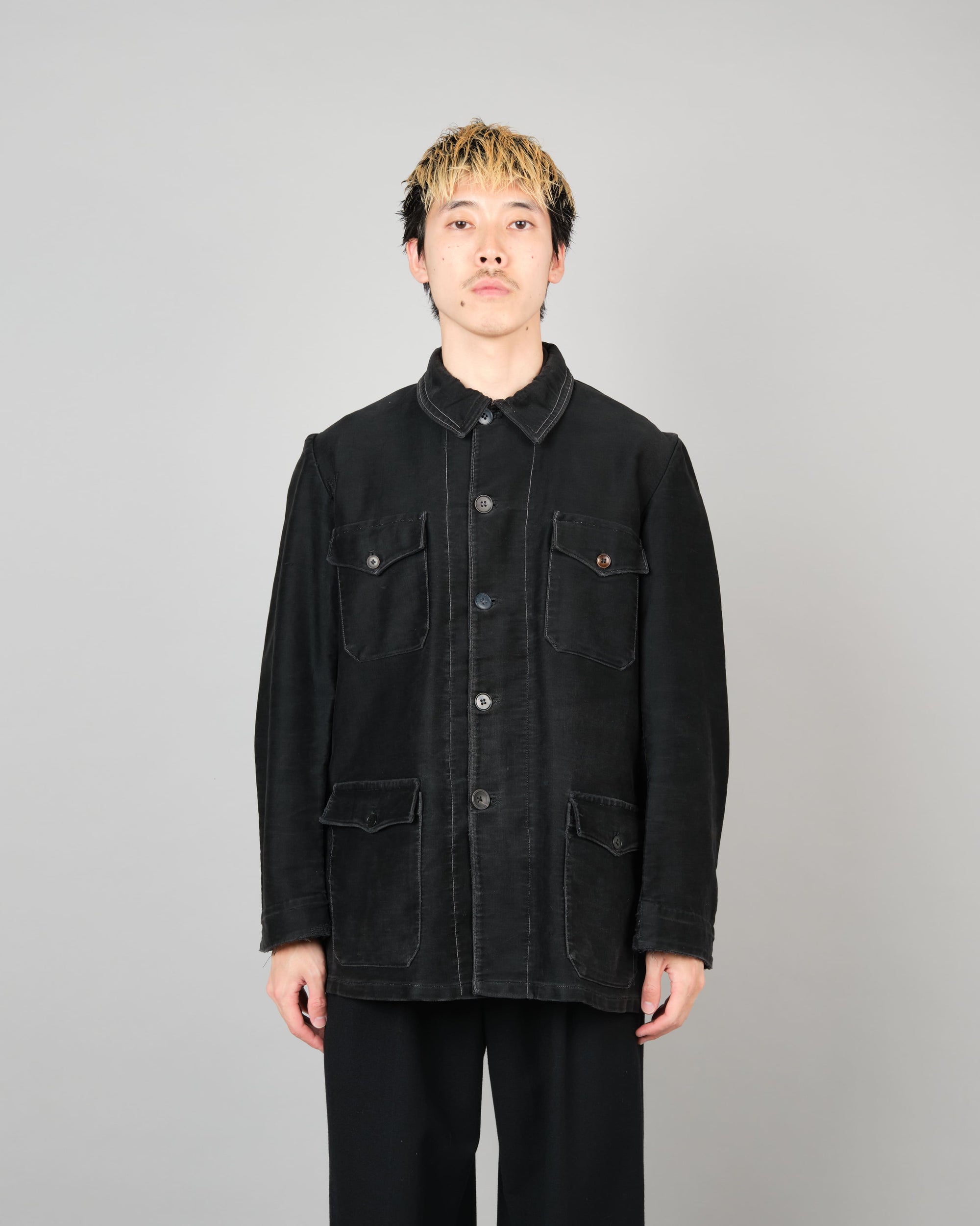［~30’s］French Vintage Black Moleskin Hunting Jacket "Homemade"