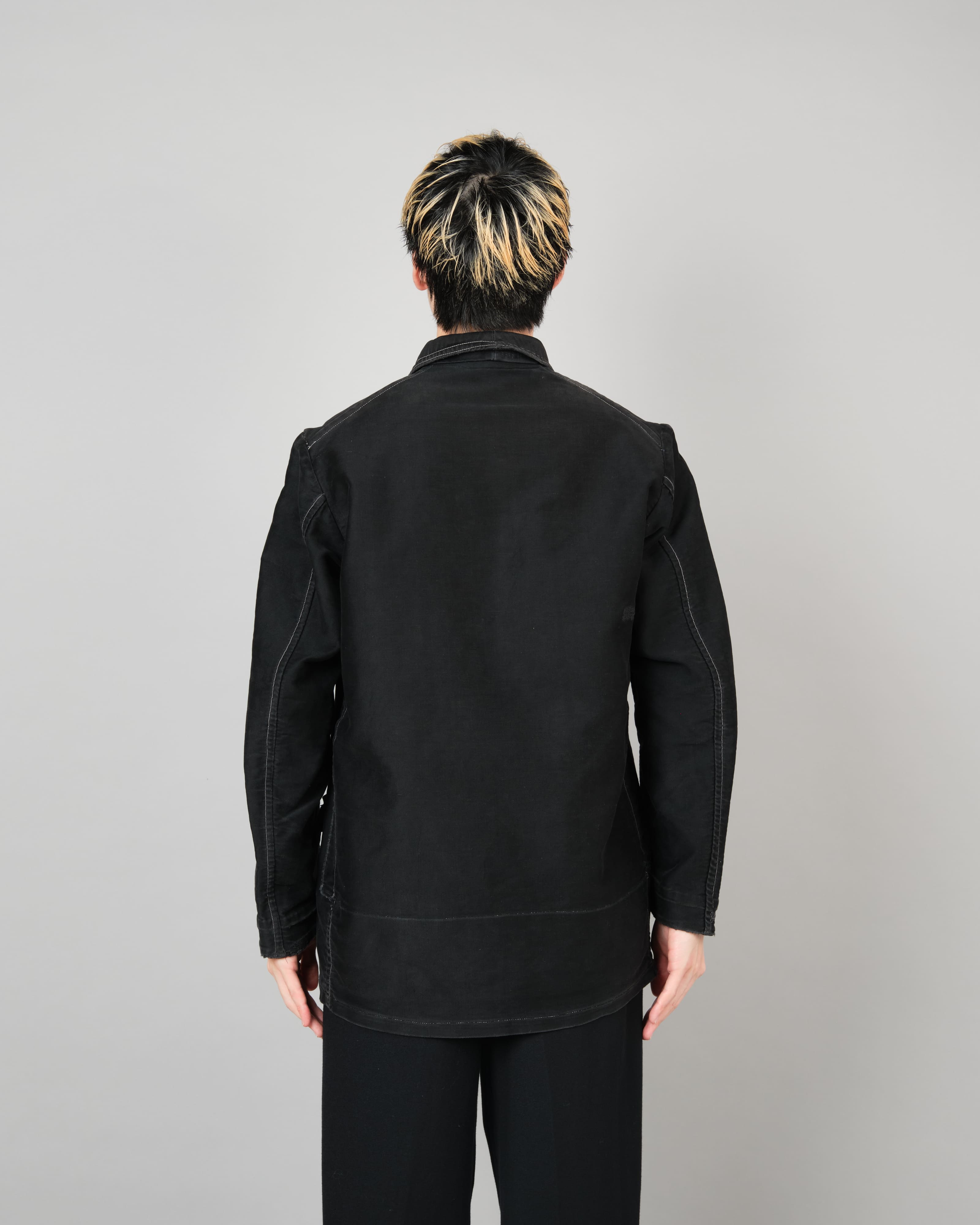 [~30's] French Vintage Black Moleskin Hunting Jacket "Homemade"