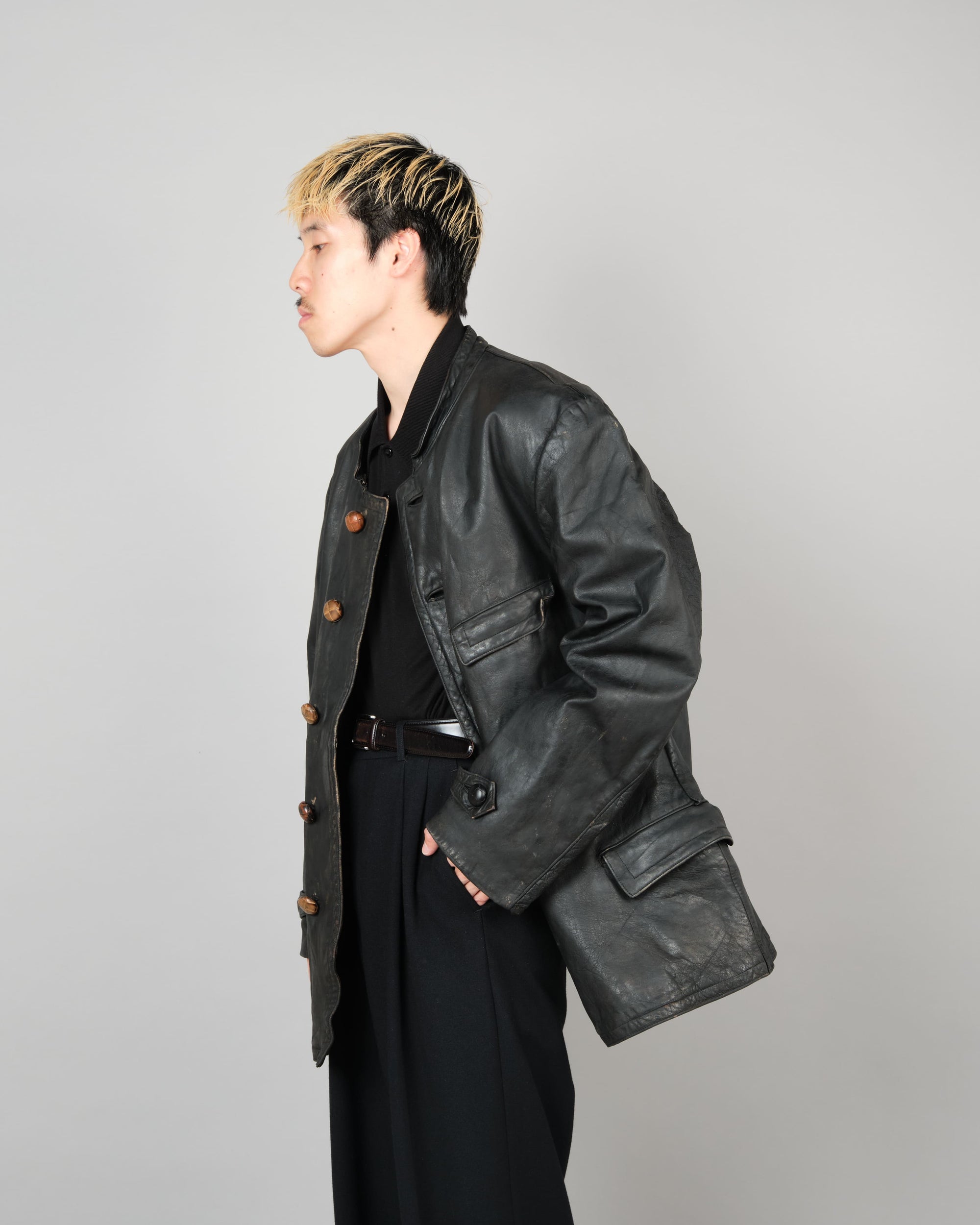 【~40's】WWII German Navy U-Boat Crew Black Leather Jacket "Kriegsmarine"