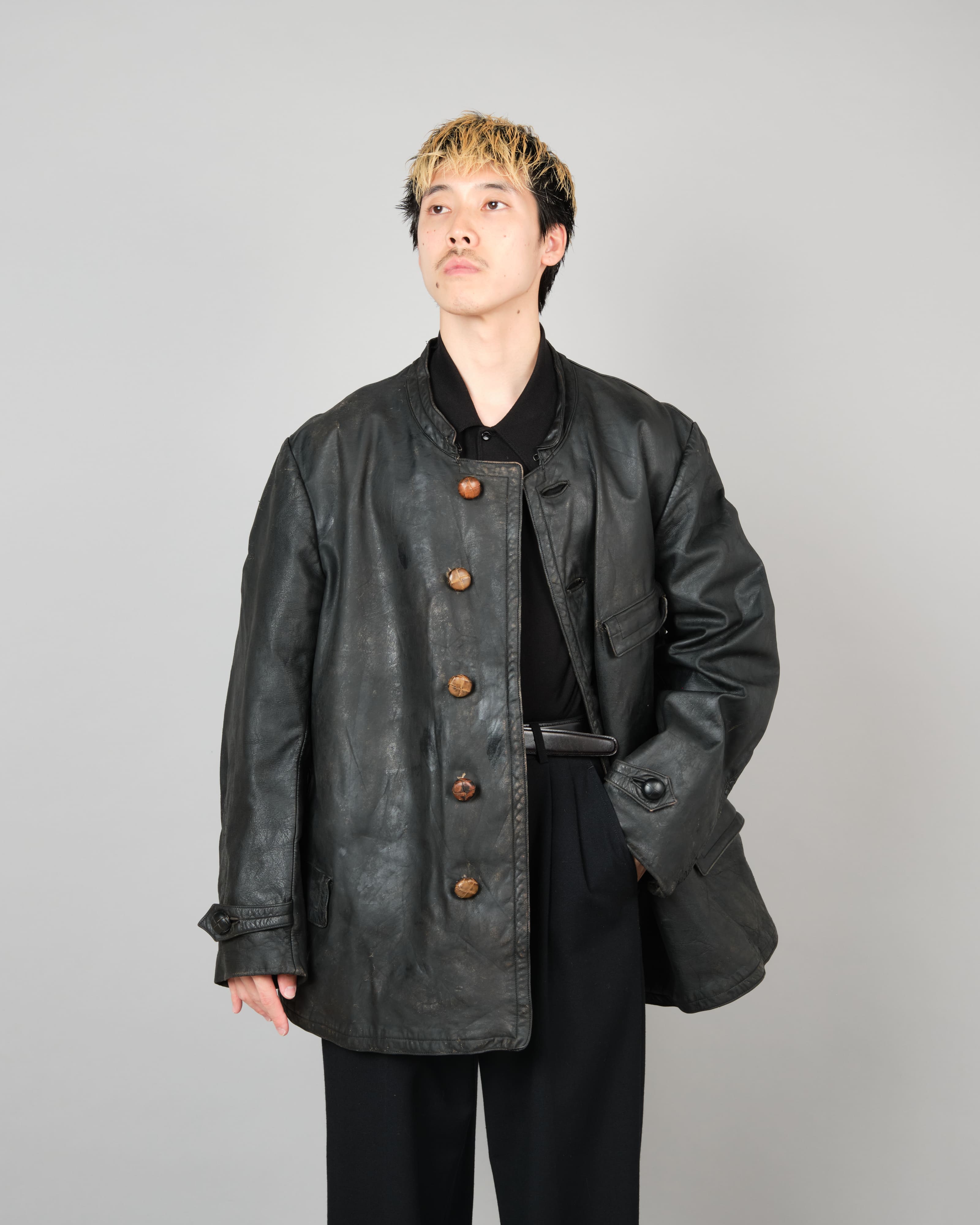 [~40's] WWII German Navy U-Boat Crew Black Leather Jacket "Kriegsmarine"