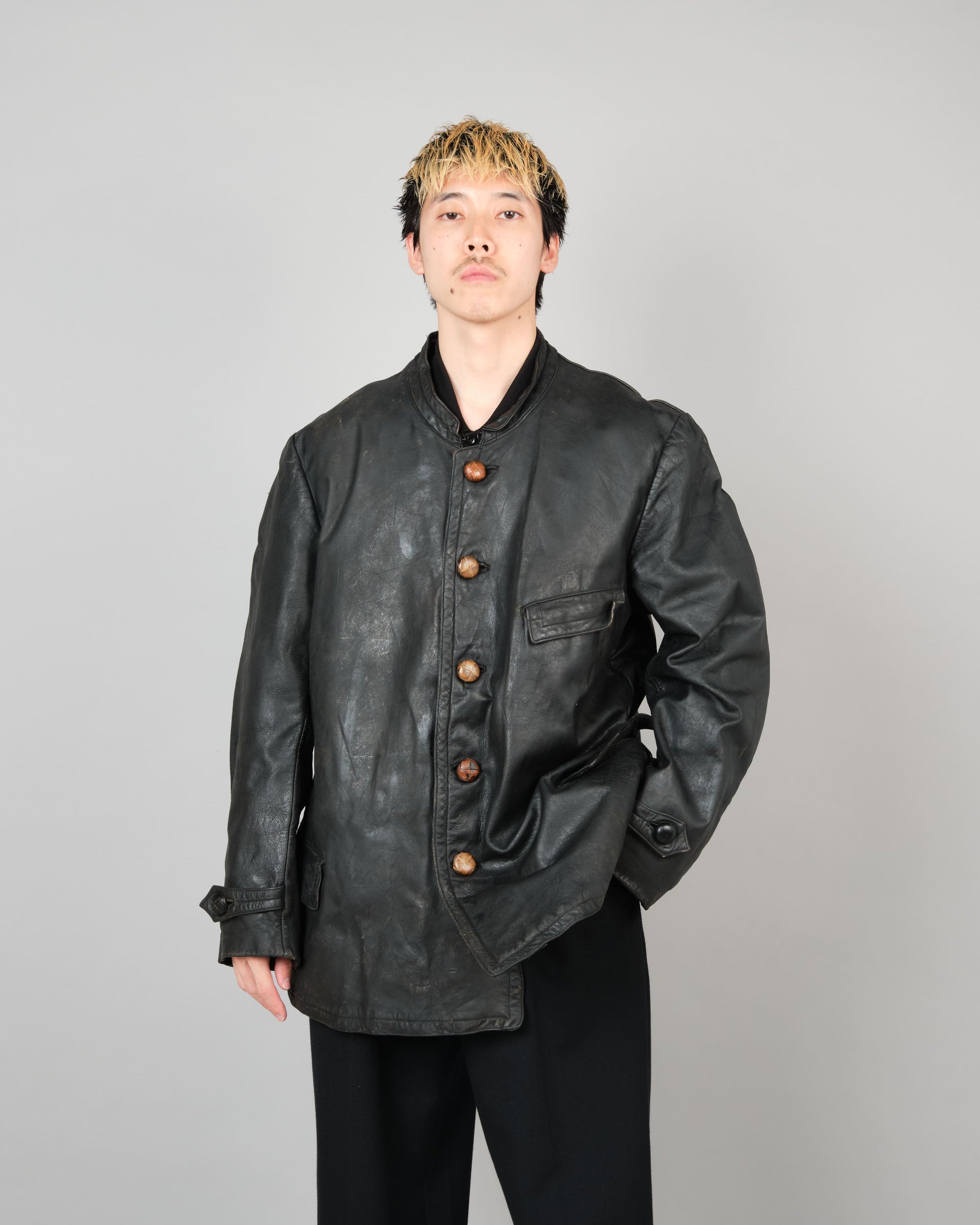 【~40's】WWII German Navy U-Boat Crew Black Leather Jacket "Kriegsmarine"