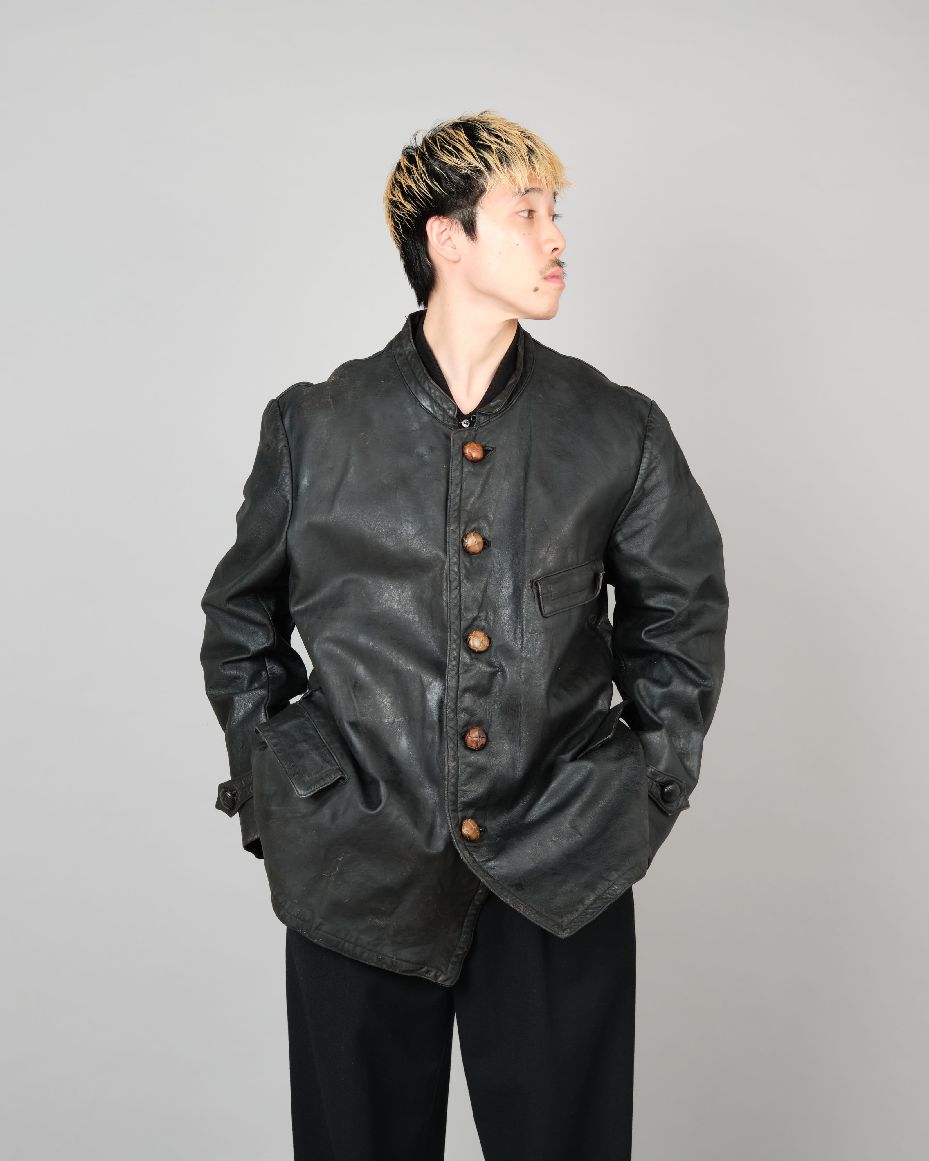 [~40's] WWII German Navy U-Boat Crew Black Leather Jacket "Kriegsmarine"