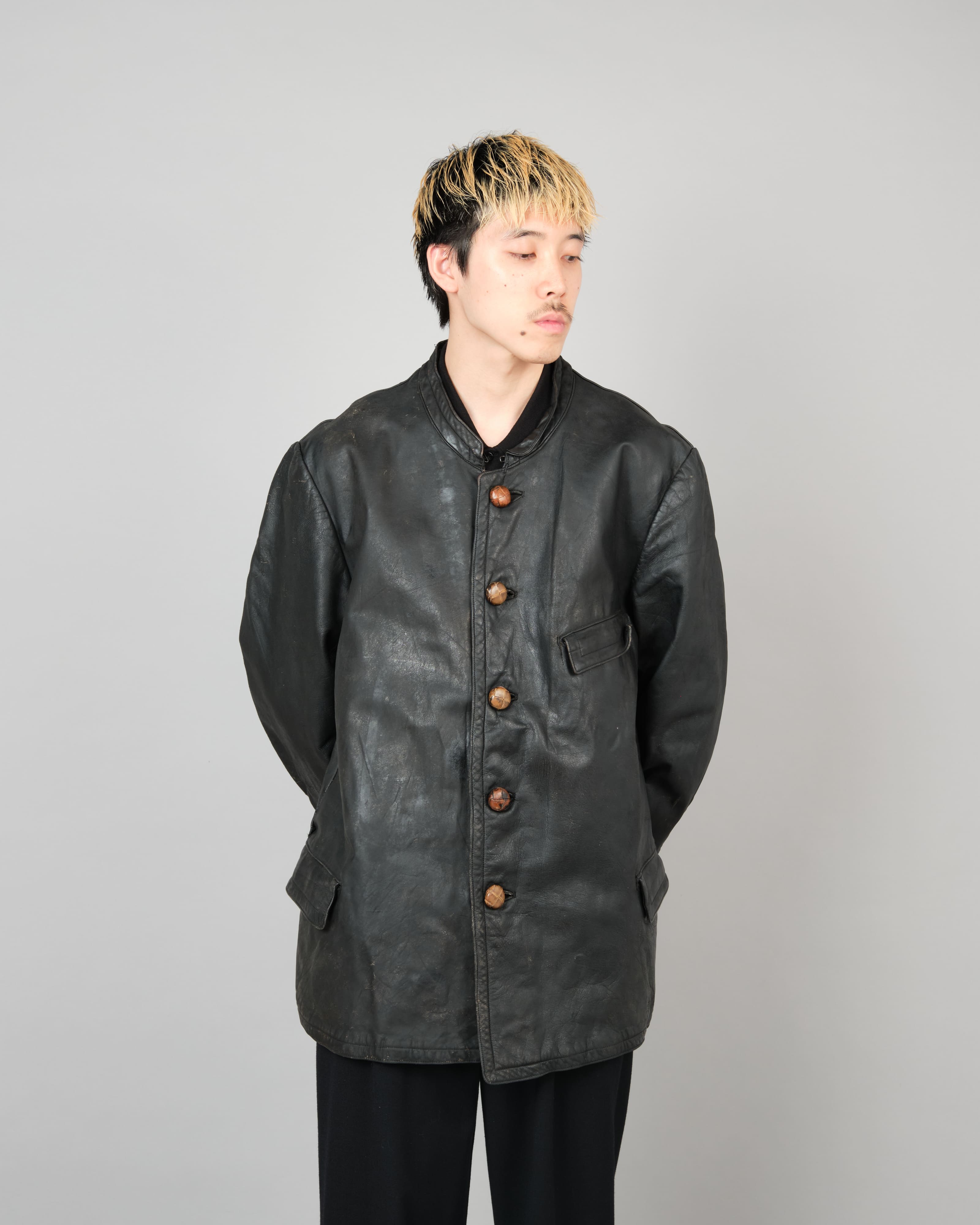 [~40's] WWII German Navy U-Boat Crew Black Leather Jacket "Kriegsmarine"
