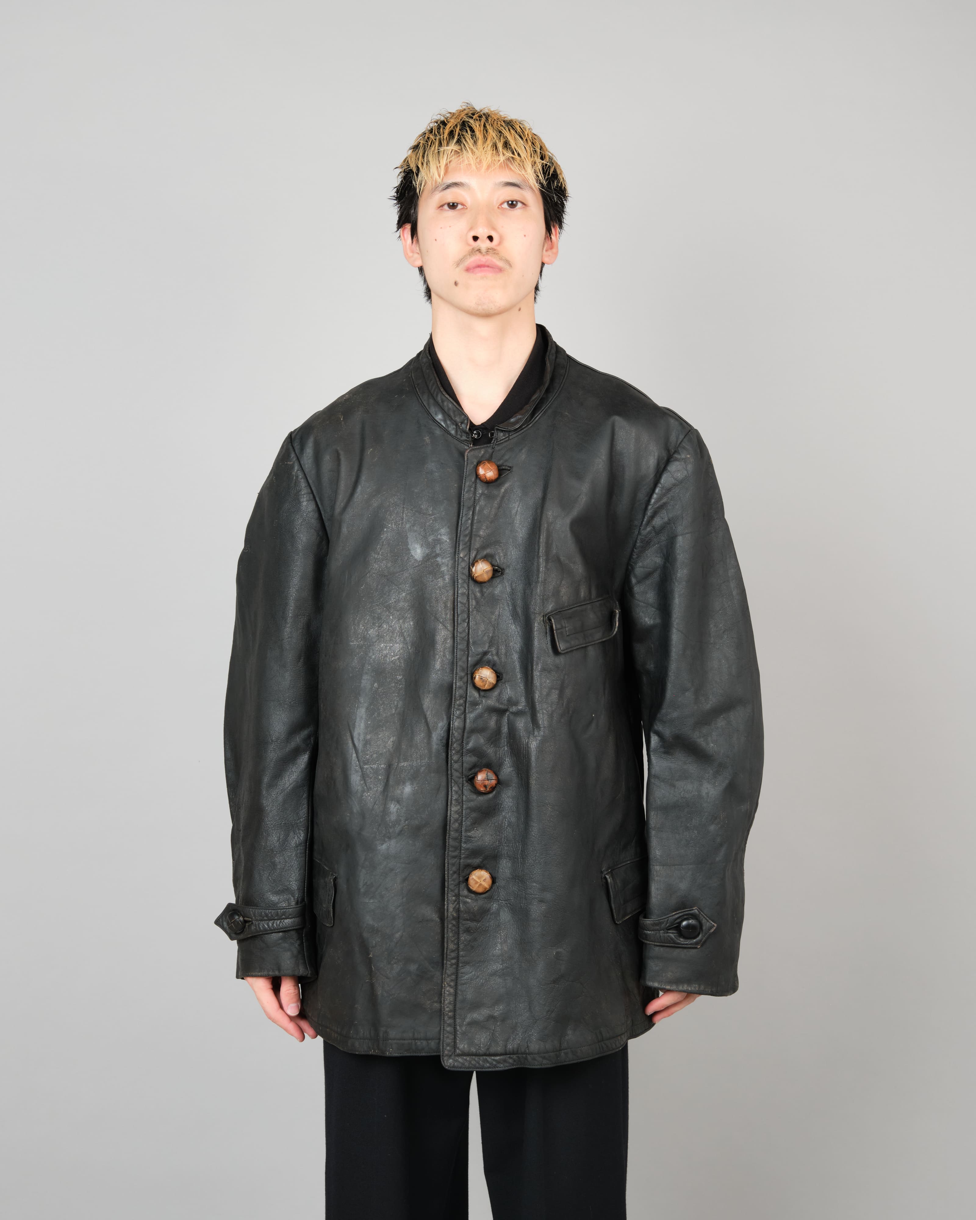 [~40's] WWII German Navy U-Boat Crew Black Leather Jacket "Kriegsmarine"