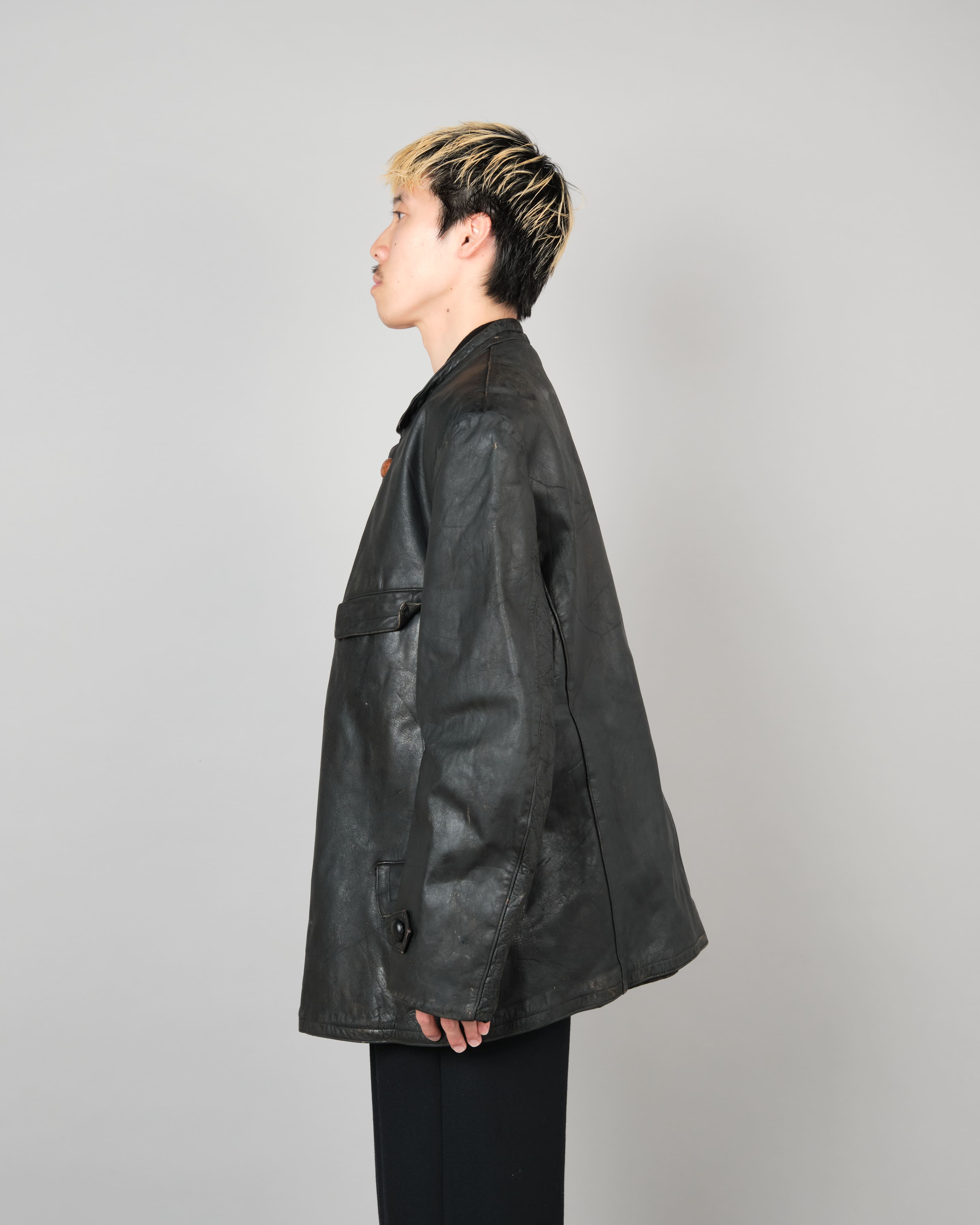 [~40's] WWII German Navy U-Boat Crew Black Leather Jacket "Kriegsmarine"