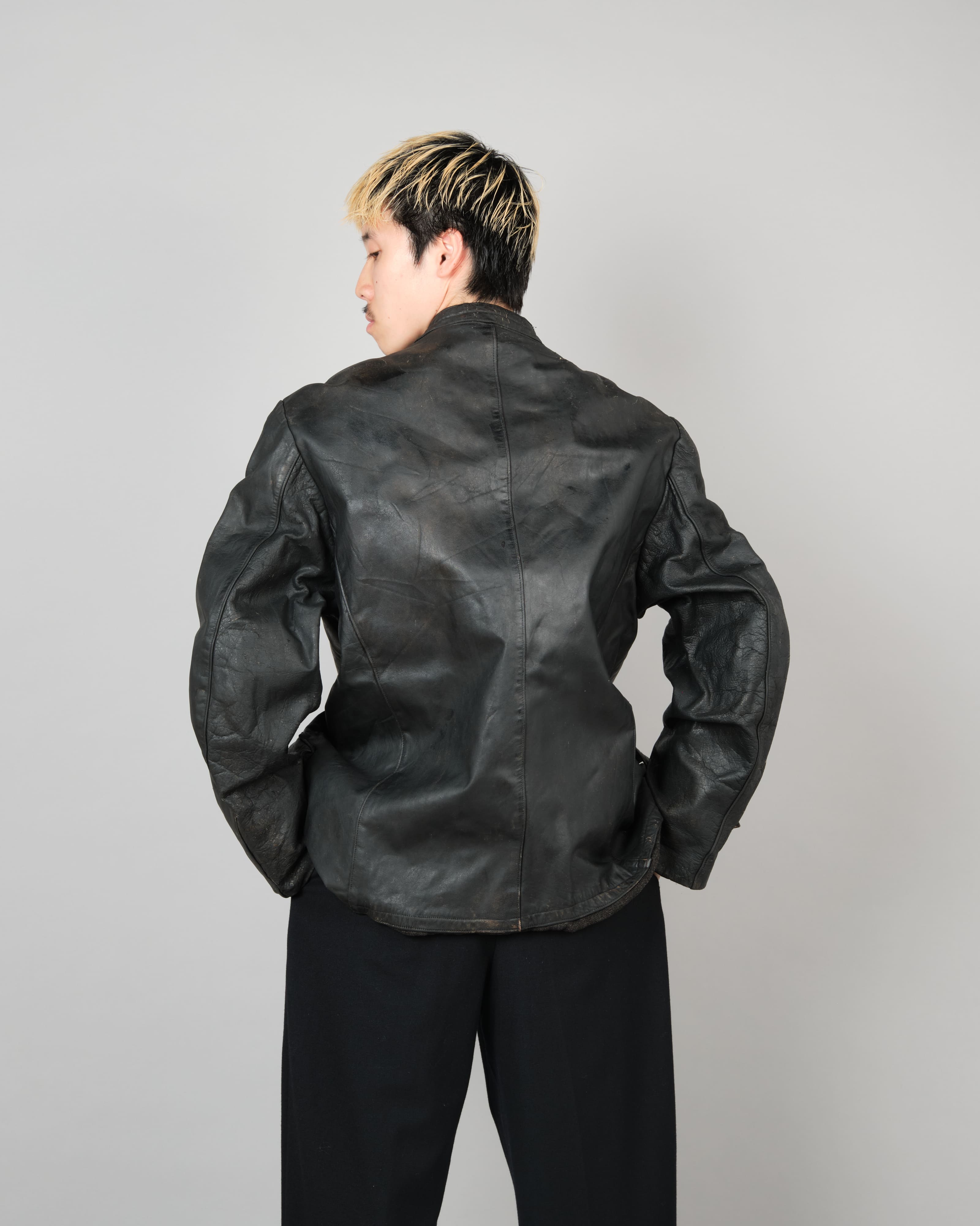 [~40's] WWII German Navy U-Boat Crew Black Leather Jacket "Kriegsmarine"