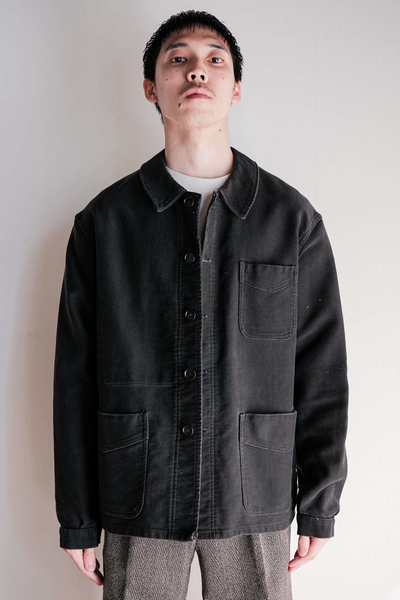 50's] French Vintage Black Moleskin Work Jacket 