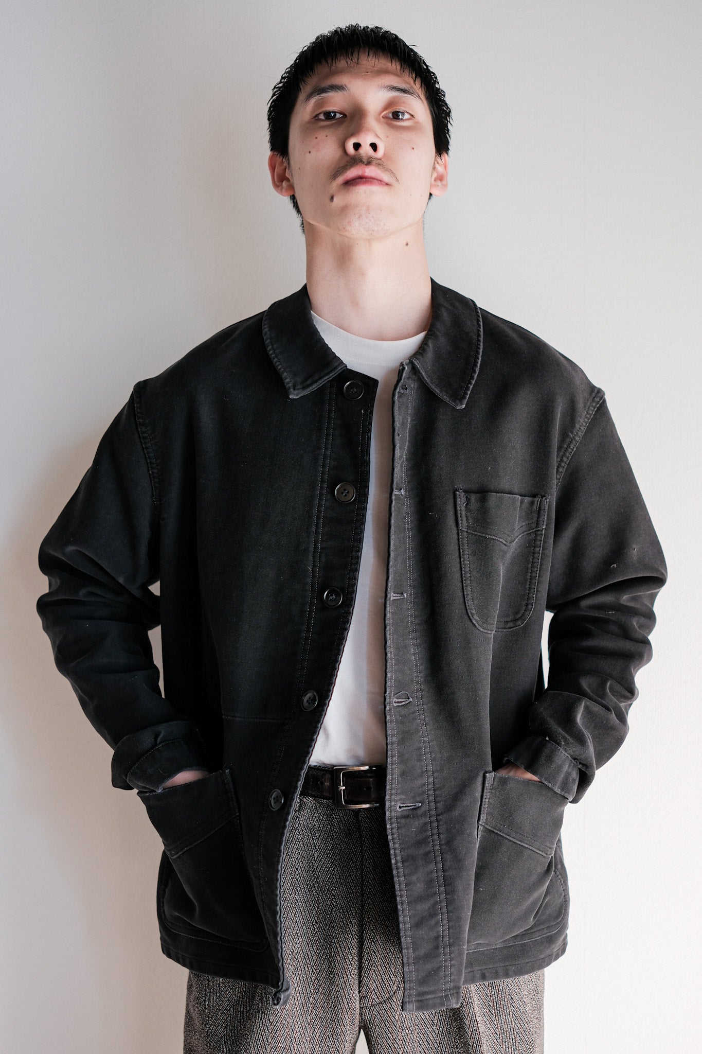 50's] French Vintage Black Moleskin Work Jacket 