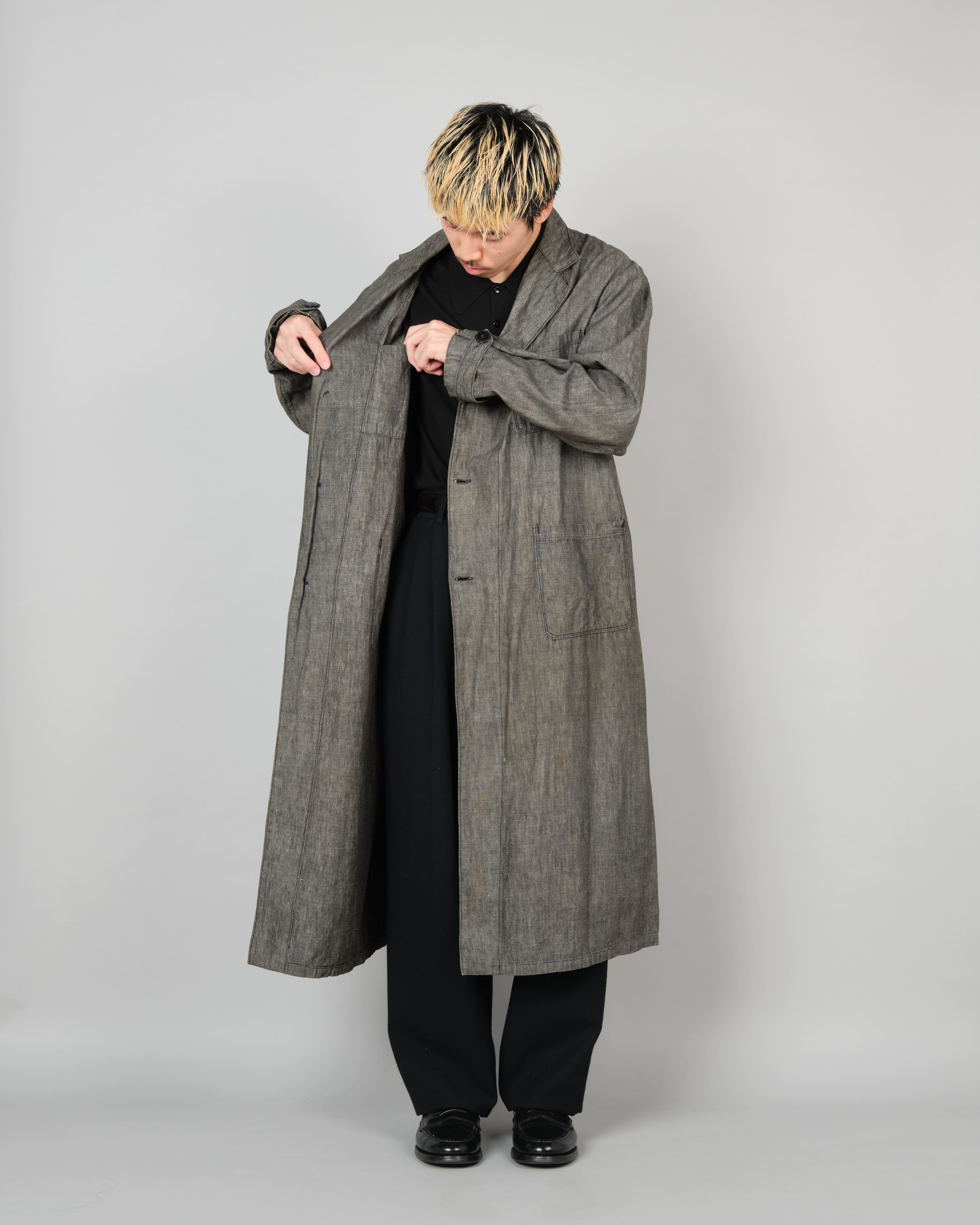 [~50's] French Vintage Metis Black Chambray Atelier Coat