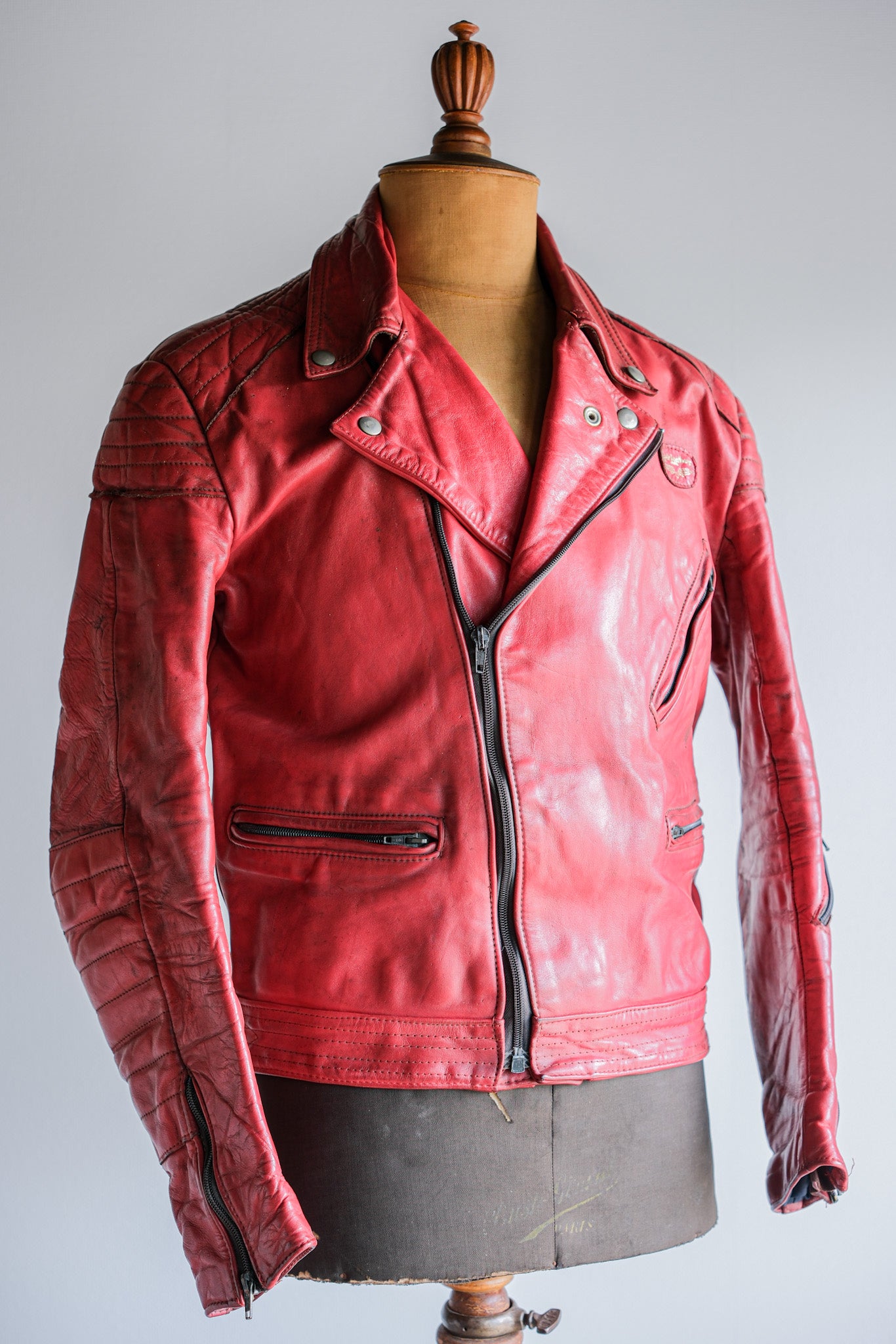 【~70’s】Vintage Lewis Leathers Red Leather Riders Jacket Size.40 "EUROPE"