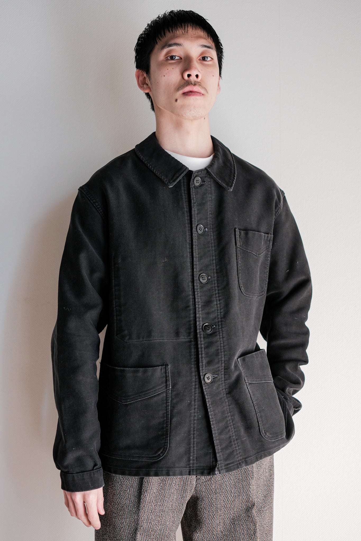 【~50's】French Vintage Black Moleskin Work Jacket "Adolphe Lafont"