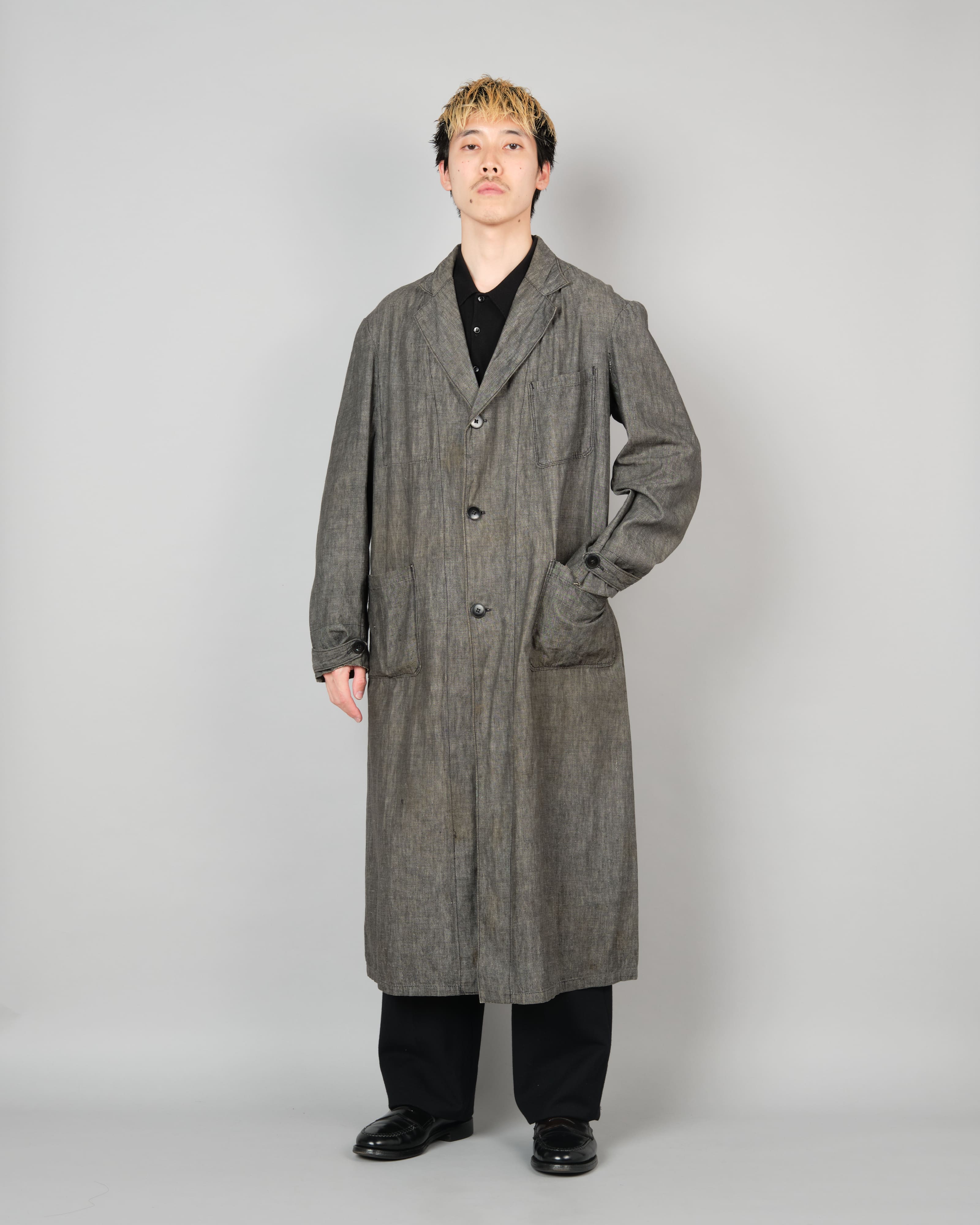 [~50's] French Vintage Metis Black Chambray Atelier Coat