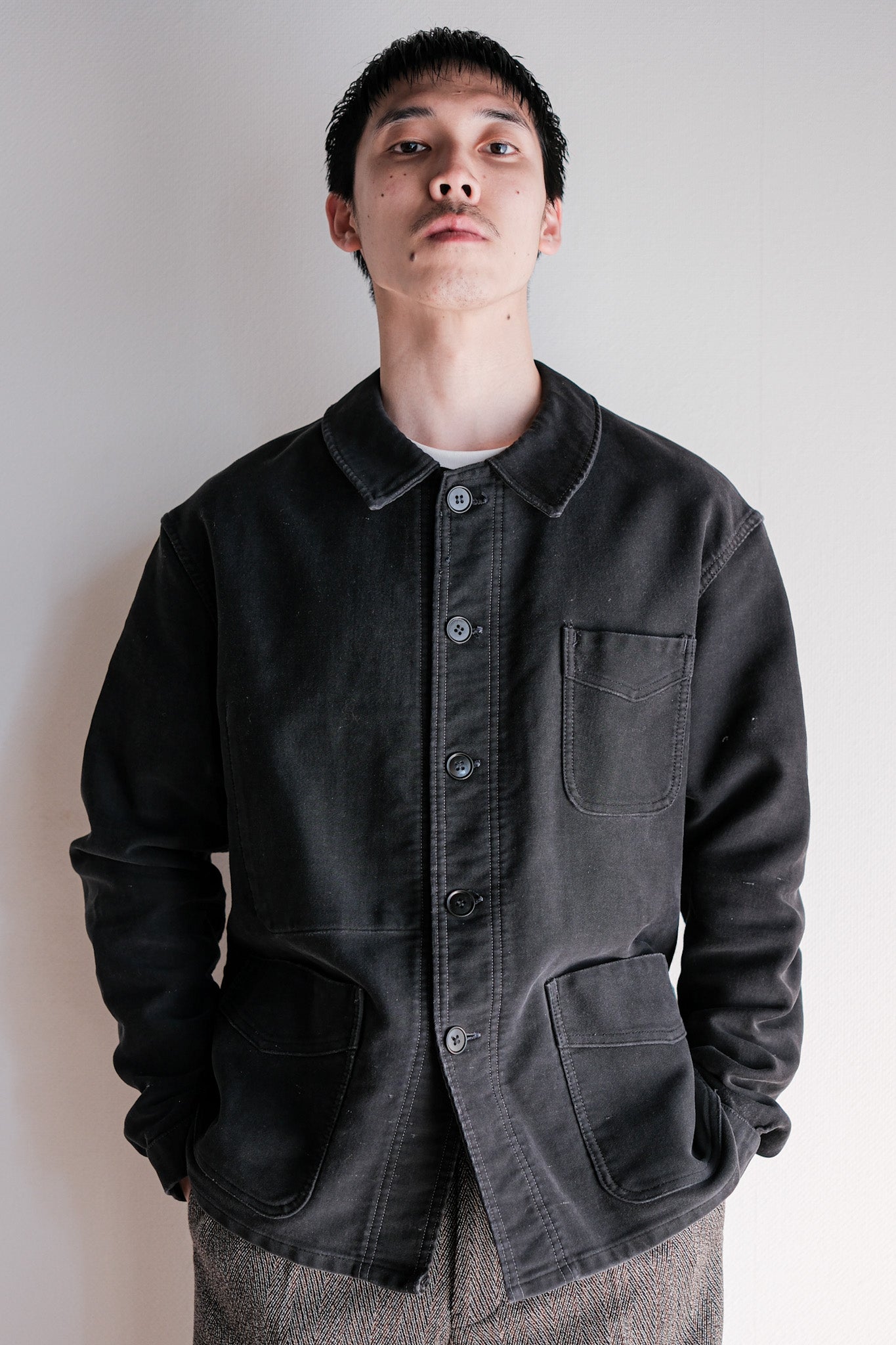 【~50's】French Vintage Black Moleskin Work Jacket "Adolphe Lafont"