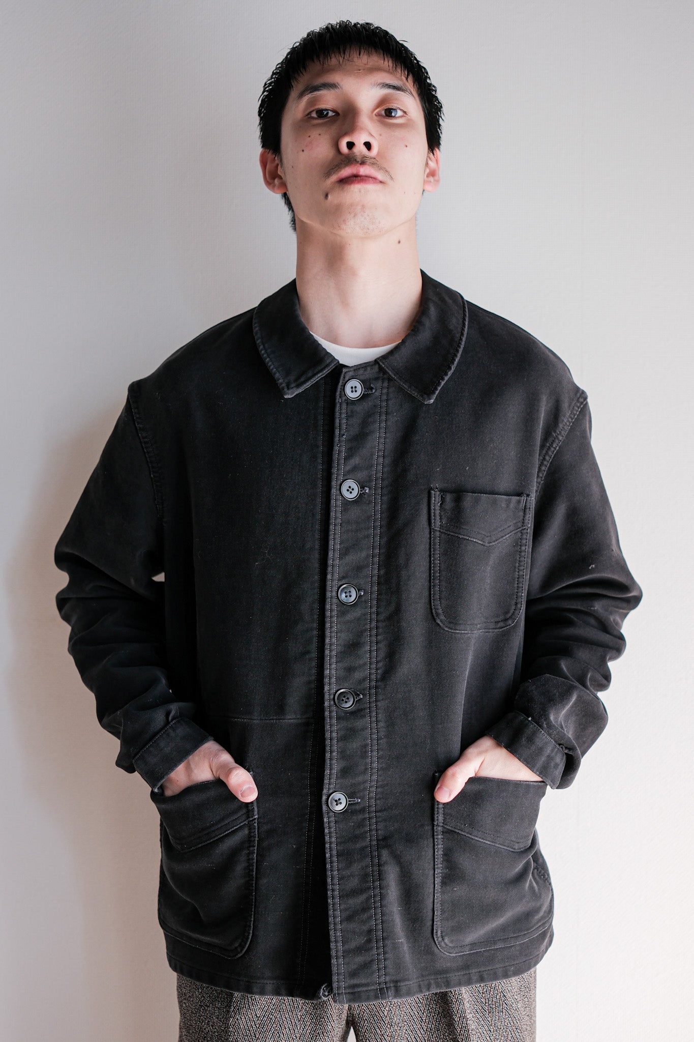 50's] French Vintage Black Moleskin Work Jacket 