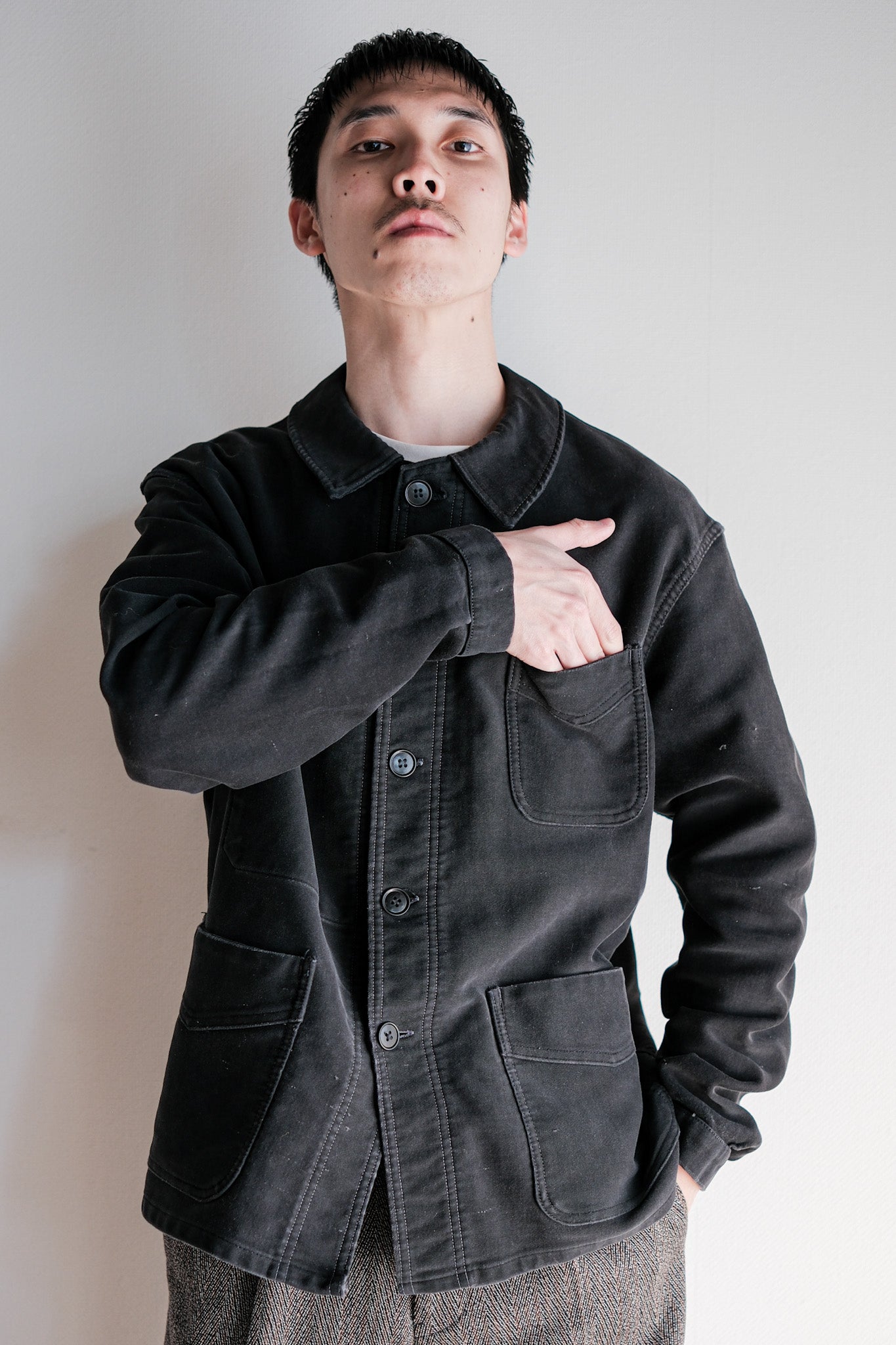 ［~50's］French Vintage Black Moleskin Work Jacket "Adolphe Lafont"