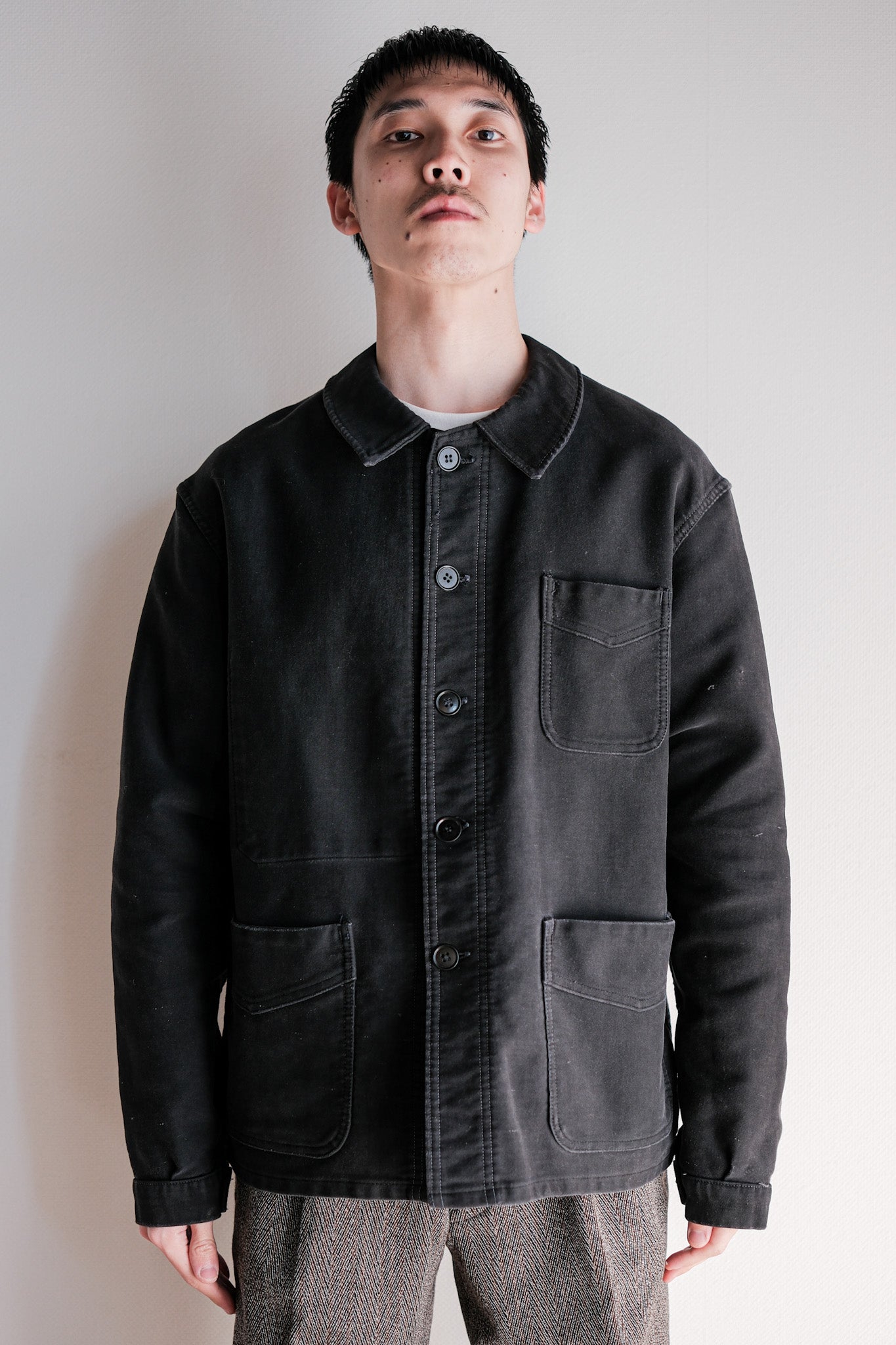 【~50's】French Vintage Black Moleskin Work Jacket "Adolphe Lafont"