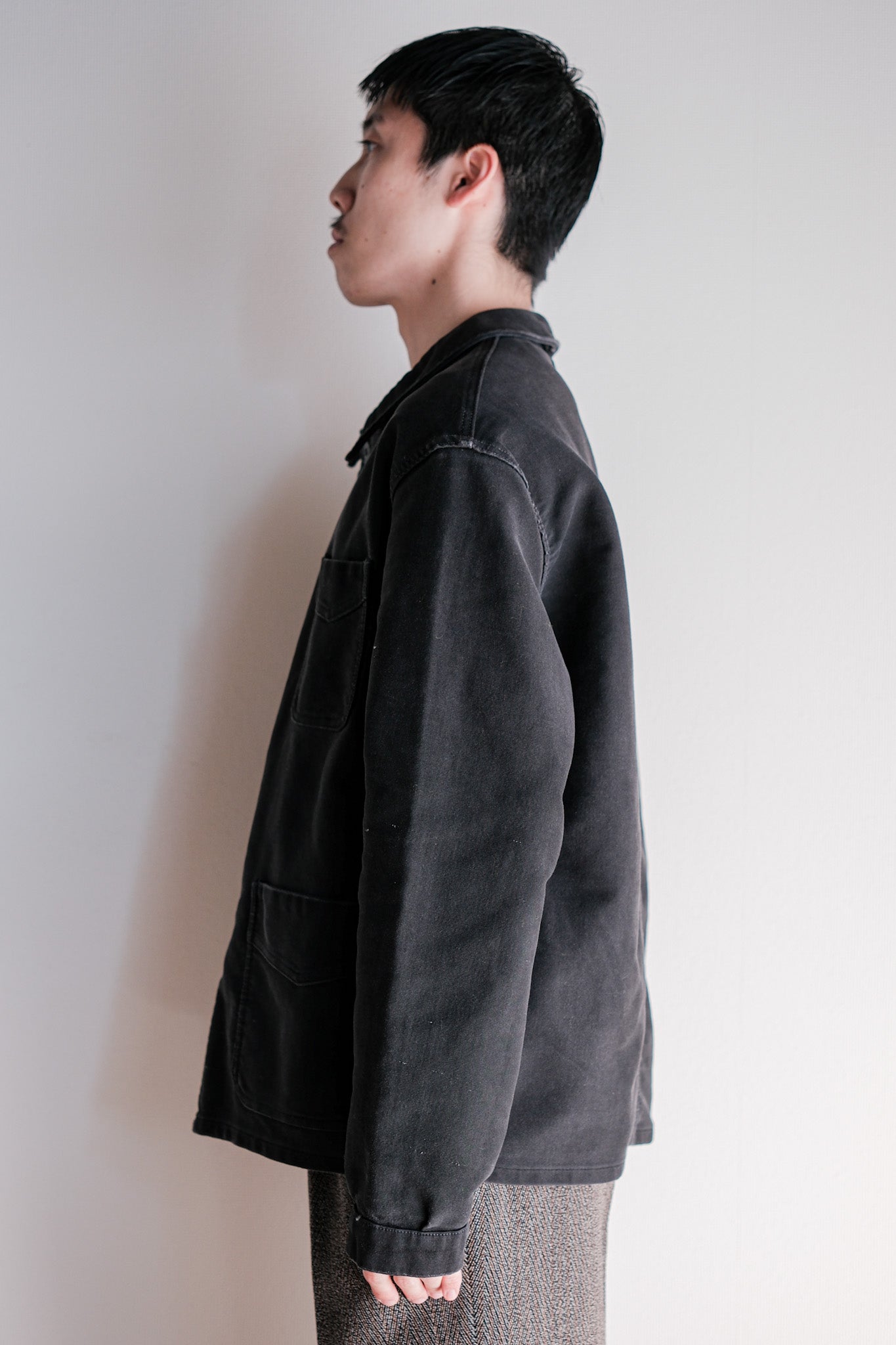 【~50's】French Vintage Black Moleskin Work Jacket "Adolphe Lafont"