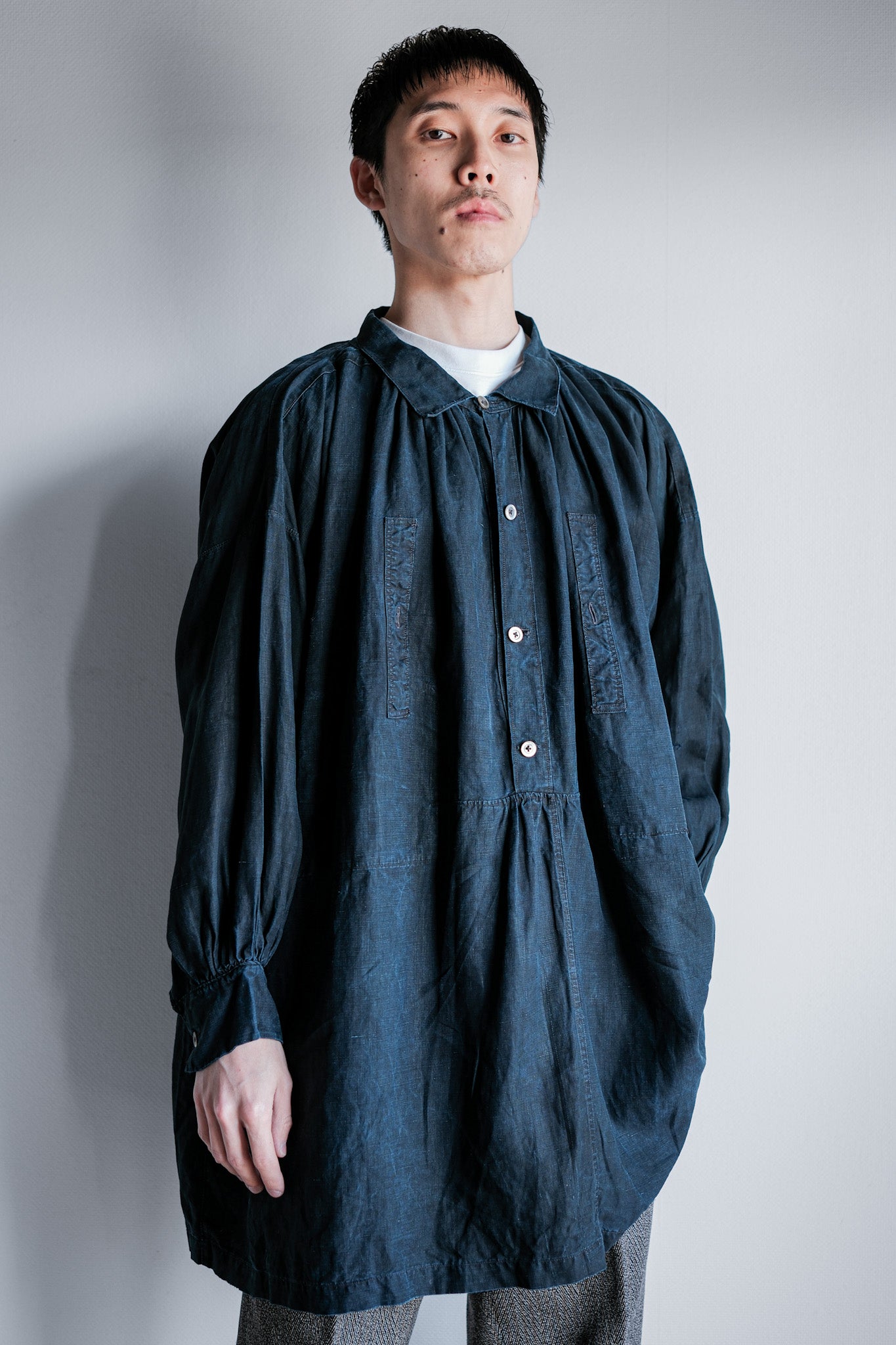 【Early 20th C】French Antique Indigo Linen Smock "Biaude"