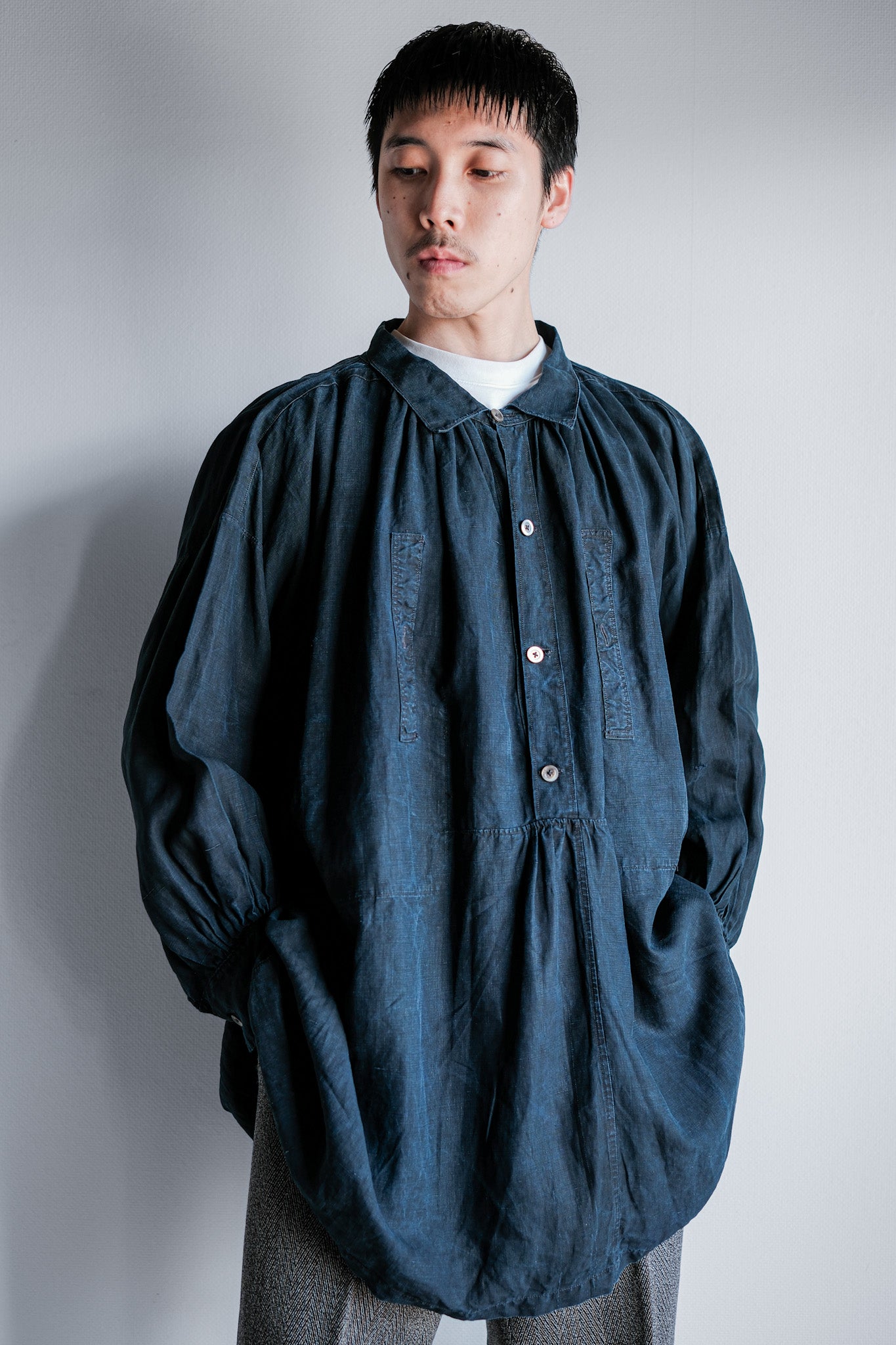 【Early 20th C】French Antique Indigo Linen Smock "Biaude"