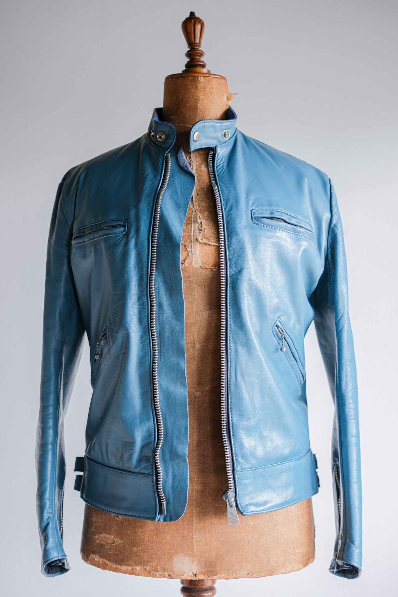 [~ 70's] Vintage Leathers Turquoise Leather Riders Veste.38 "Super Sportsman"