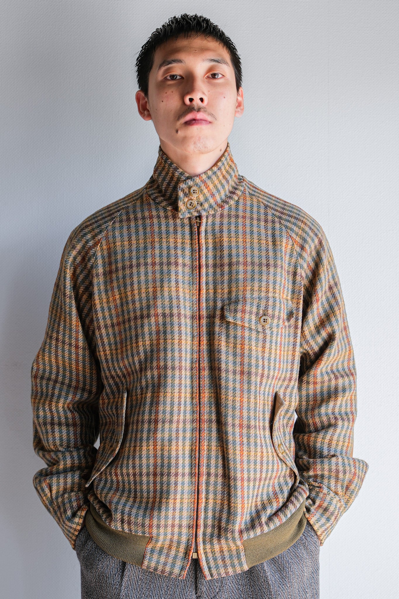 ［~60's］British Vintage Raglan Sleeve Wool Plaid Blouson