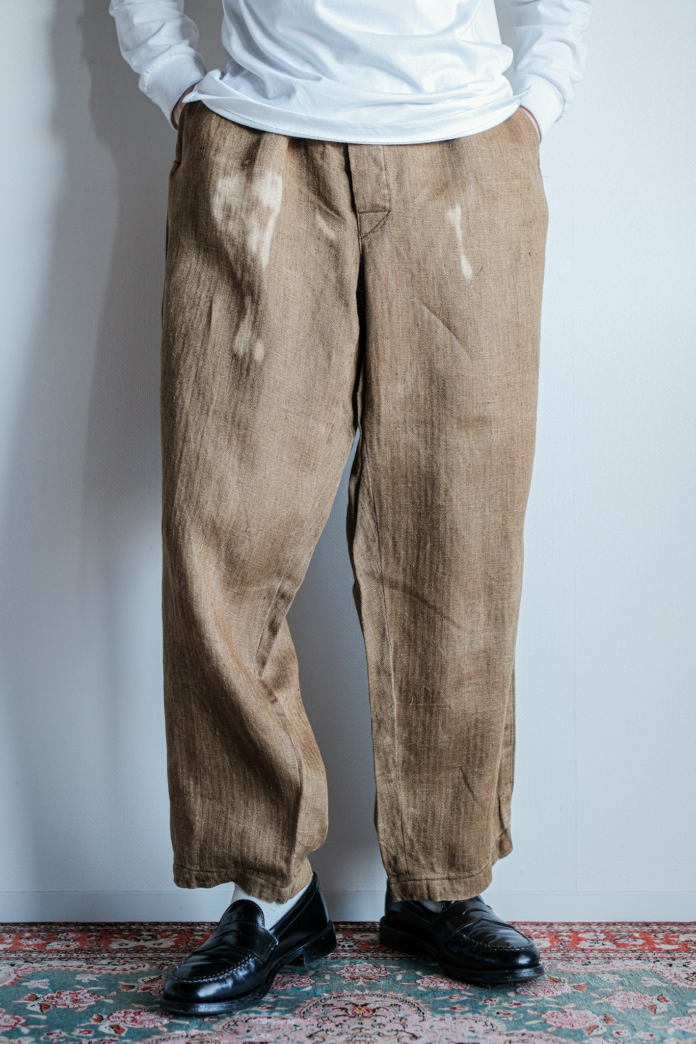 ［~40's］WWⅡ German Army Drillich HBT Linen Trousers "Unusual Color" "Wehrmacht"