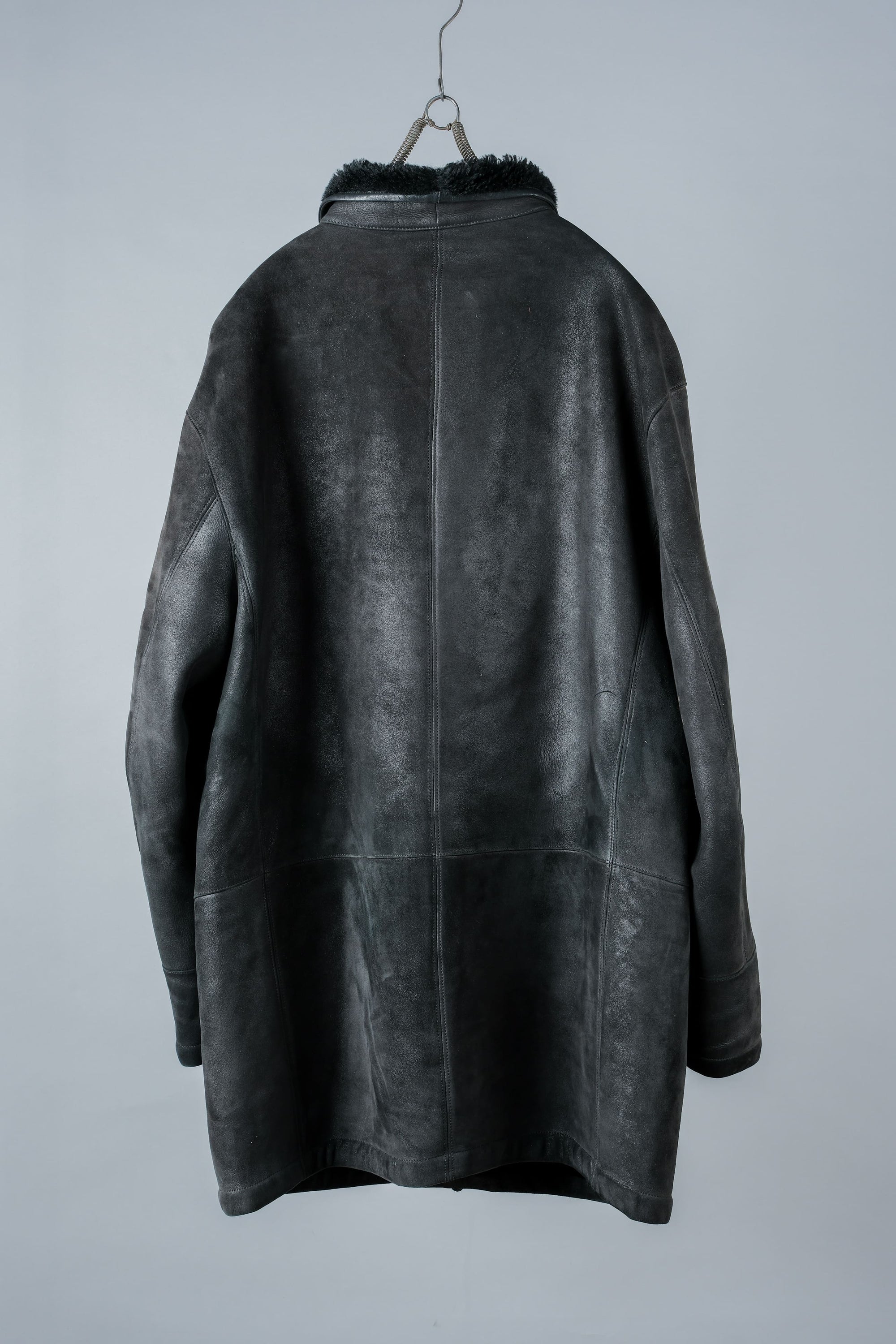 ［~90's］Old SERAPHIN Black Leather Mouton Half Coat Size.54