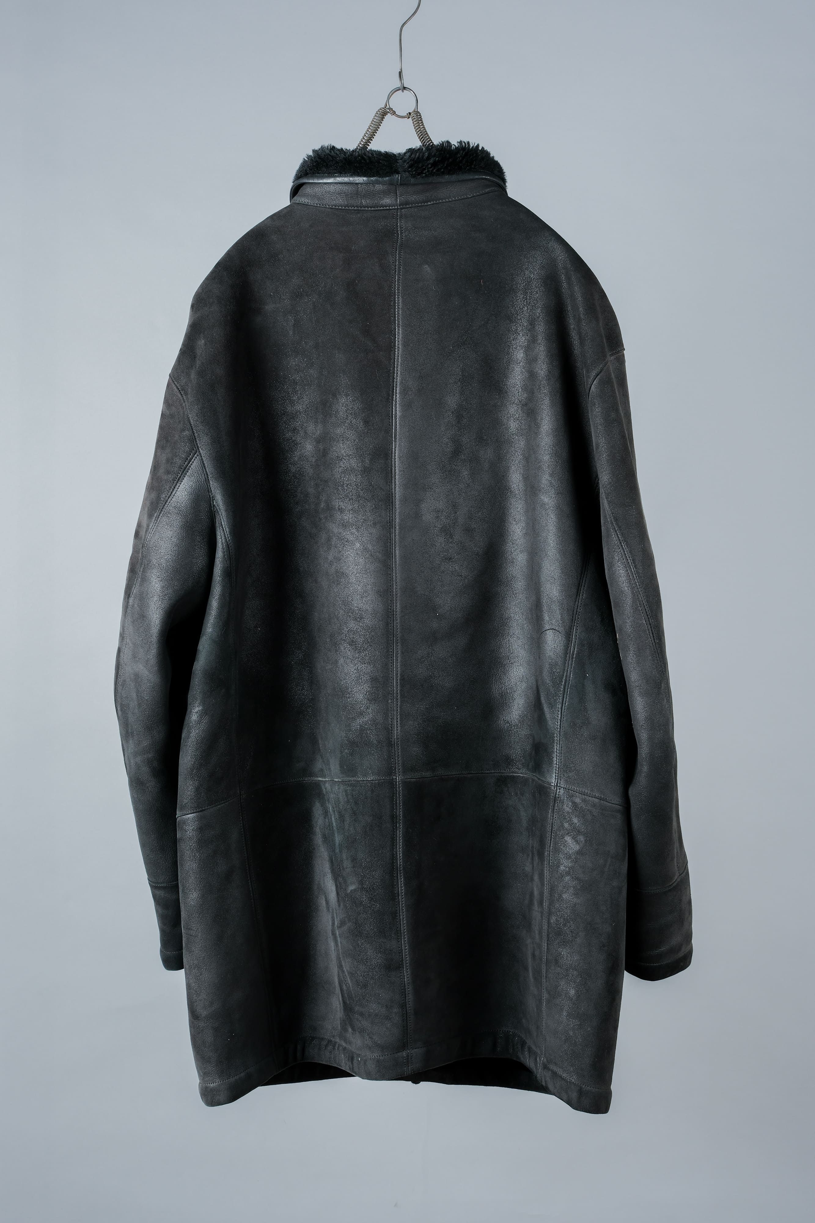 [~ 90's] Old Seraphin Black Leather Mouton Half Coat Size.54