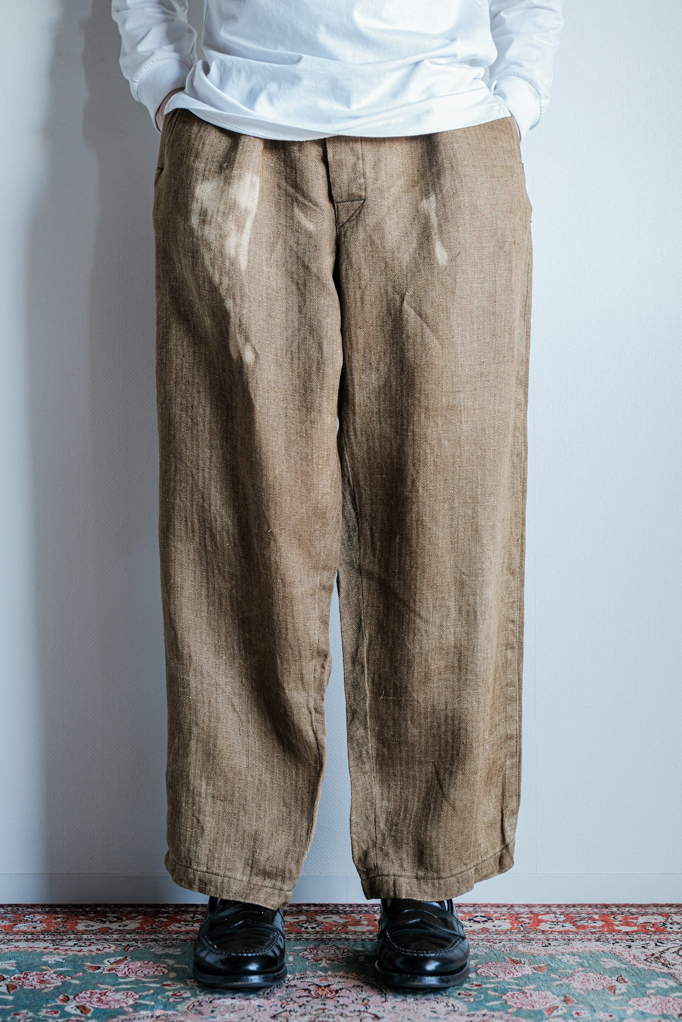 【~40's】WWⅡ German Army Drillich HBT Linen Trousers "Unusual Color" "Wehrmacht"