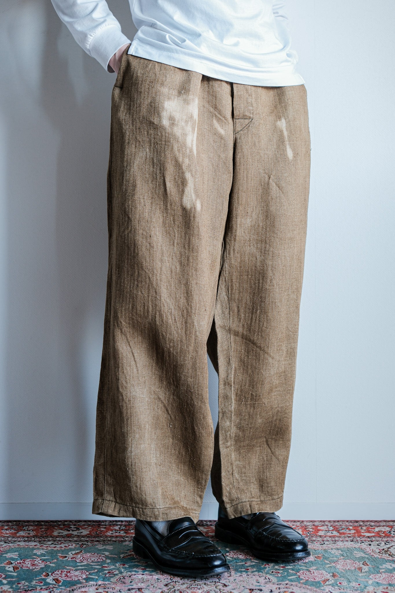 [~ 40's] WWⅱกองทัพเยอรมัน Drillich HBT กางเกงขายาว "สีผิดปกติ" "Wehrmacht"