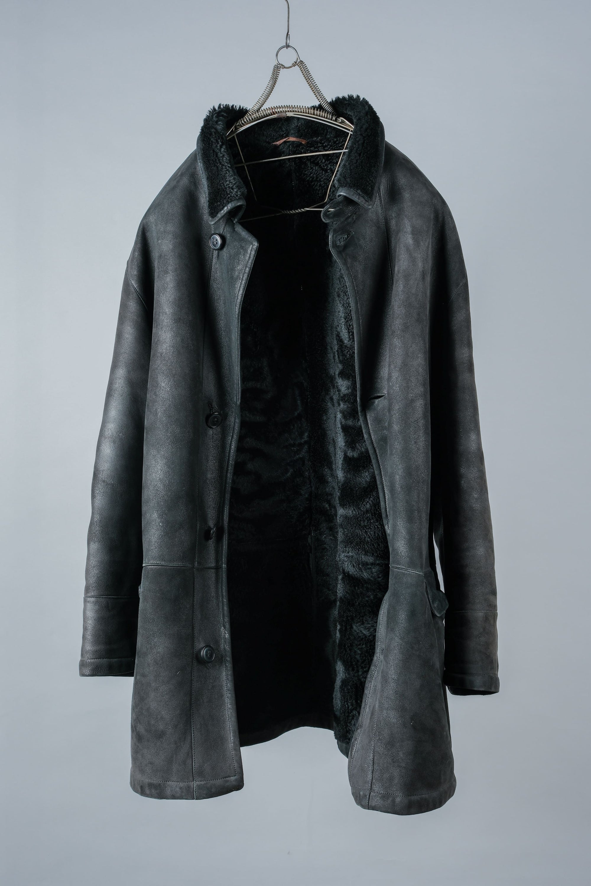 ［~90's］Old SERAPHIN Black Leather Mouton Half Coat Size.54