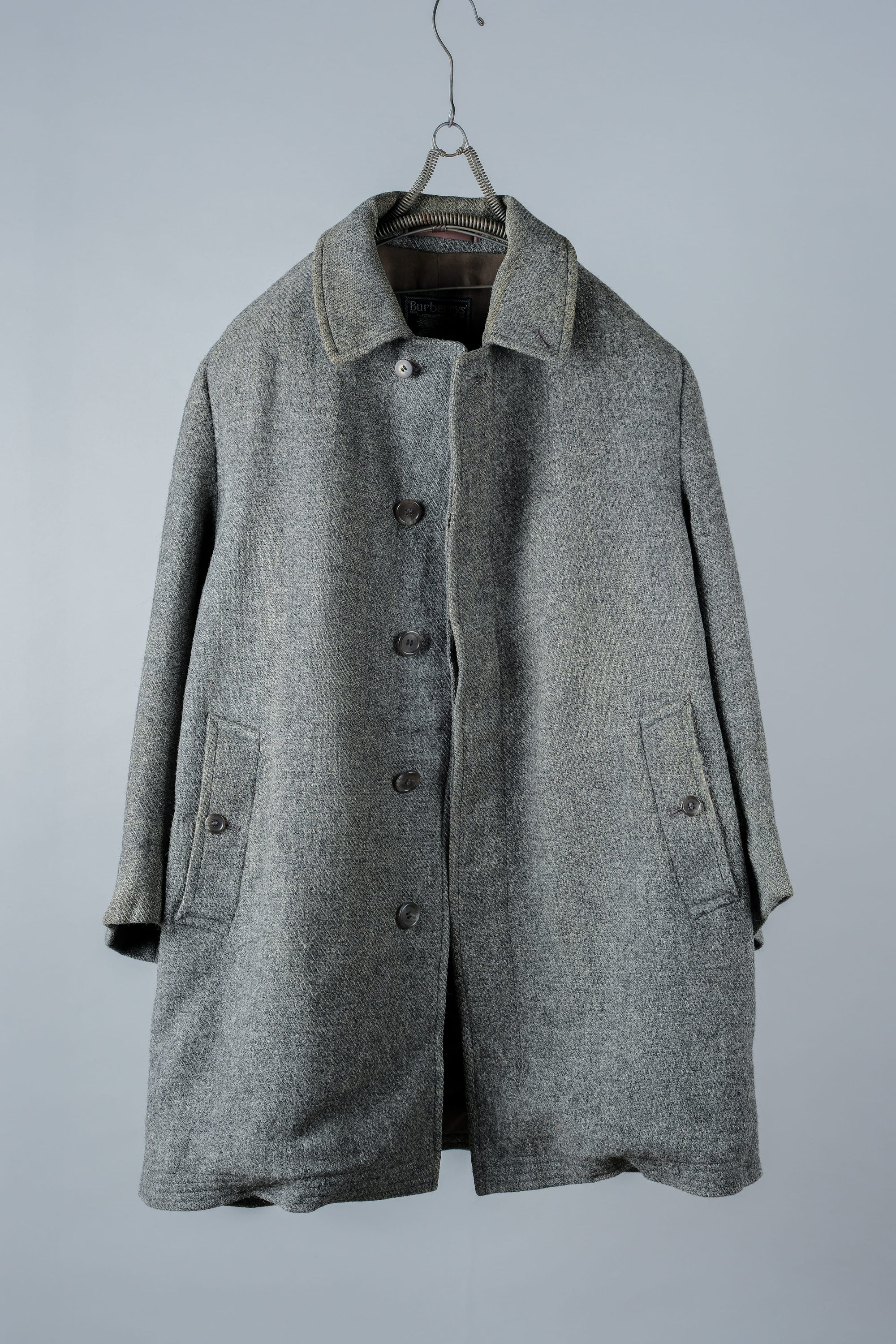 【~80's】Vintage Burberrys Saddle Shoulder Wool Balmacaan Coat Size.50RL "HARRIS TWEED" "Modified"