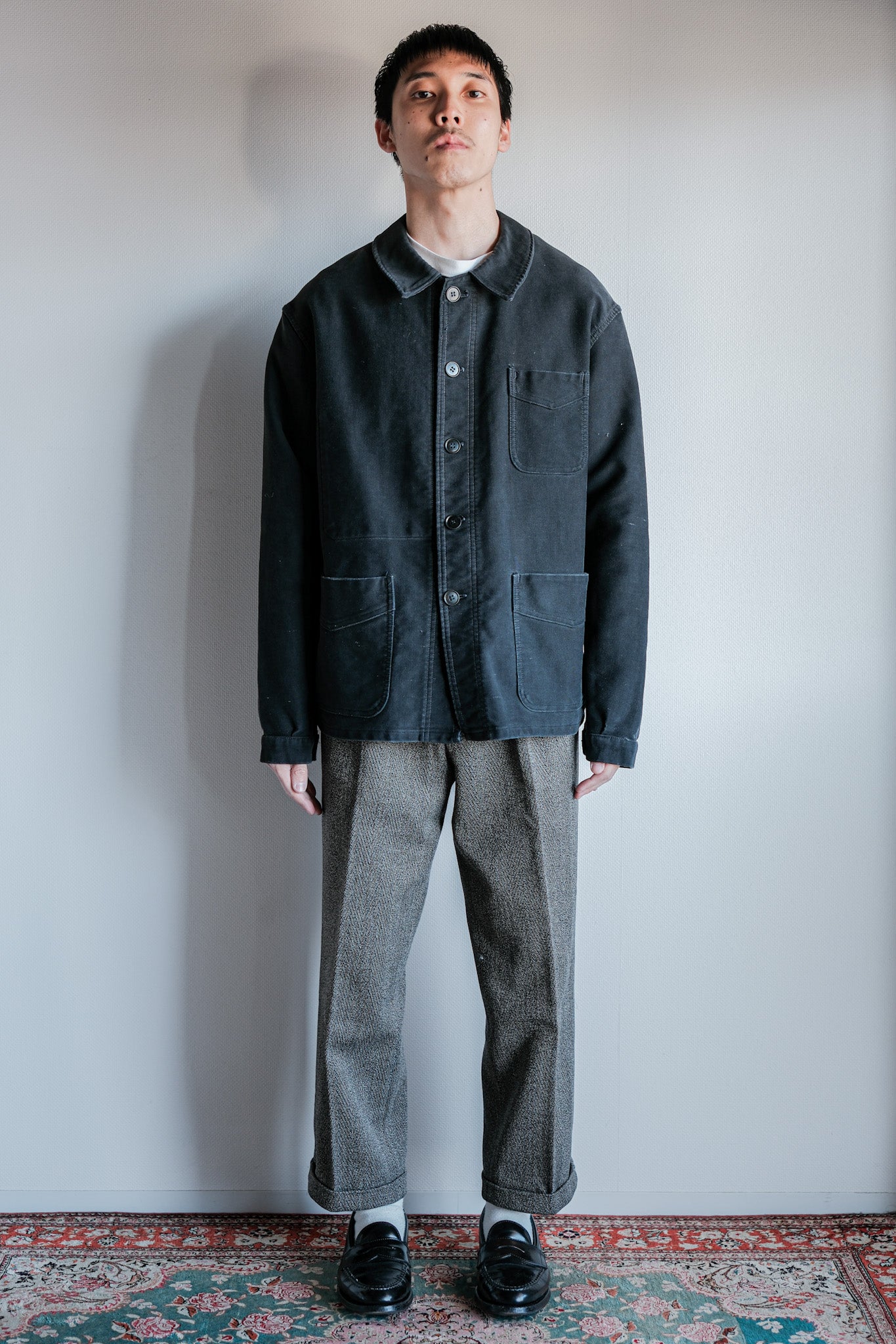 50's】French Vintage Black Moleskin Work Jacket 